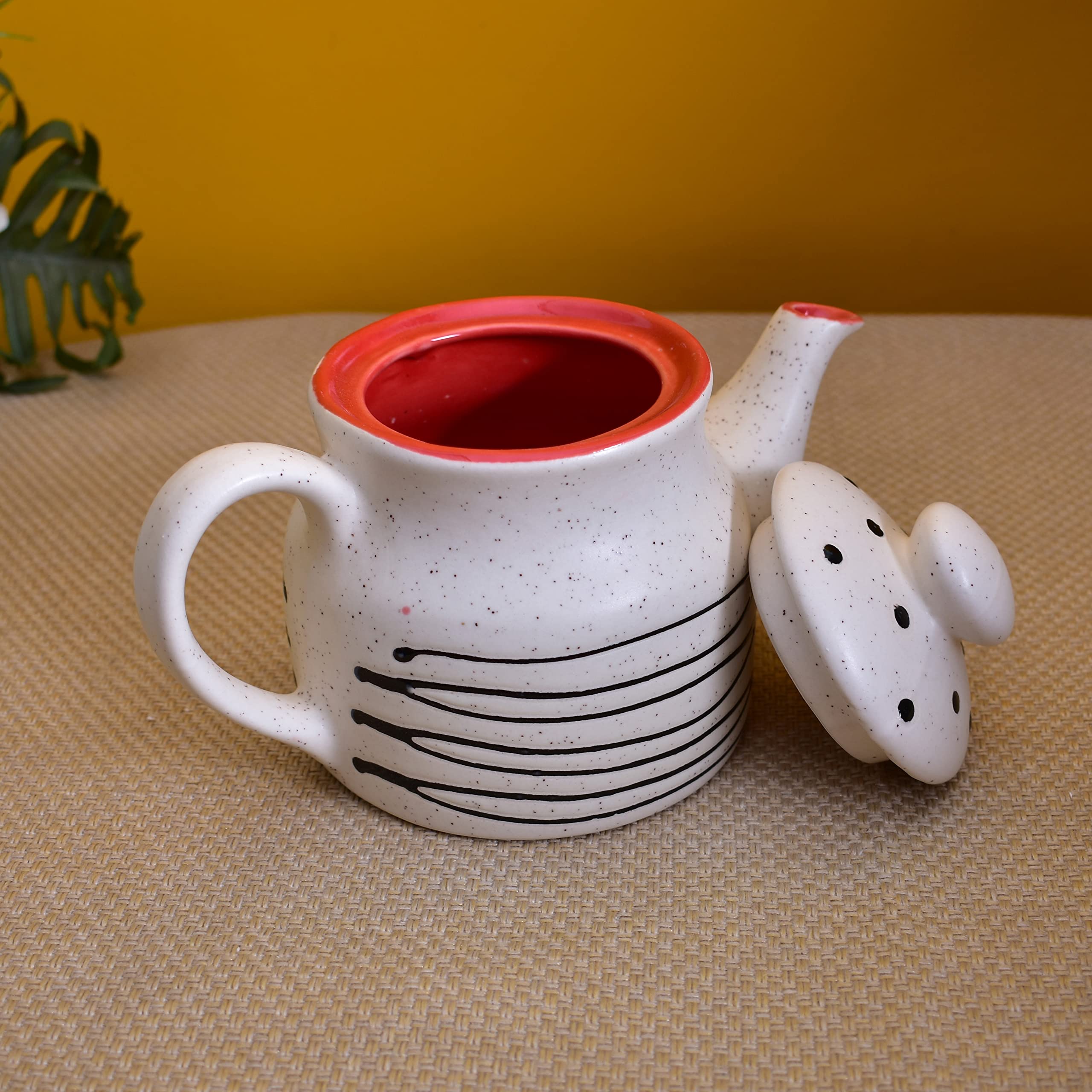 KunhaR Ceramic Teapot - 1 Piece, White-Red, 650 ml - Image 5