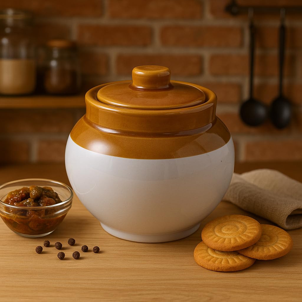 Kunhar Ceramic Jars (750ML) – Handcrafted Multipurpose Barni with Lid for Pickle, Chutney, Spices, Salt, Sugar – Kitchen Storage Containers, White, White Espresso - Image 2
