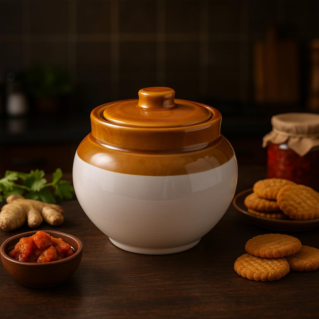 Kunhar Ceramic Jars (750ML) – Handcrafted Multipurpose Barni with Lid for Pickle, Chutney, Spices, Salt, Sugar – Kitchen Storage Containers, White, White Espresso - Image 3