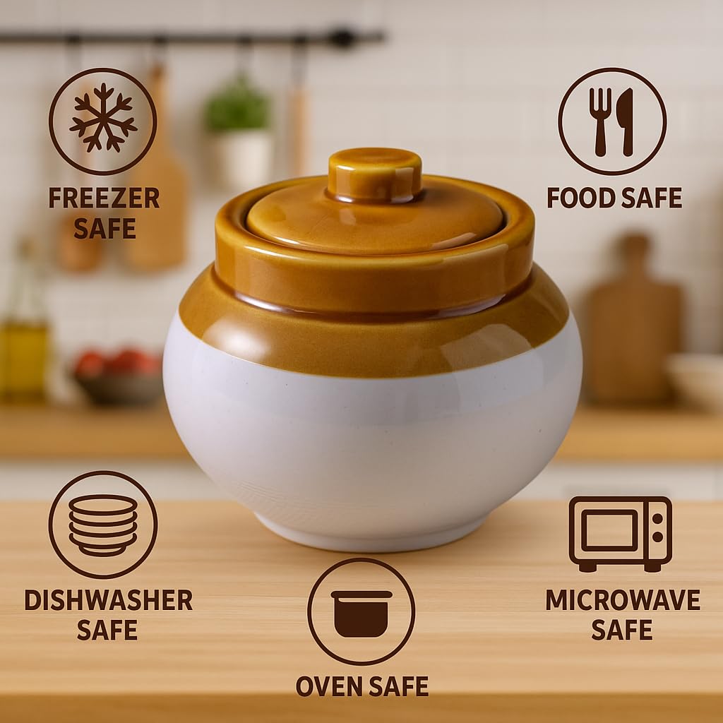 Kunhar Ceramic Jars (750ML) – Handcrafted Multipurpose Barni with Lid for Pickle, Chutney, Spices, Salt, Sugar – Kitchen Storage Containers, White, White Espresso - Image 4