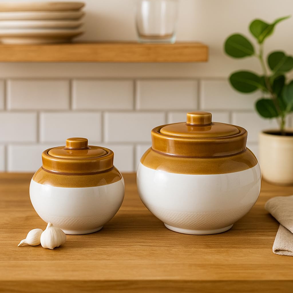 Kunhar Ceramic Multipurpose Jar, Pickle Jars - 1200 Ml And 2200 Ml Set Of 2, Multicolor - Image 2