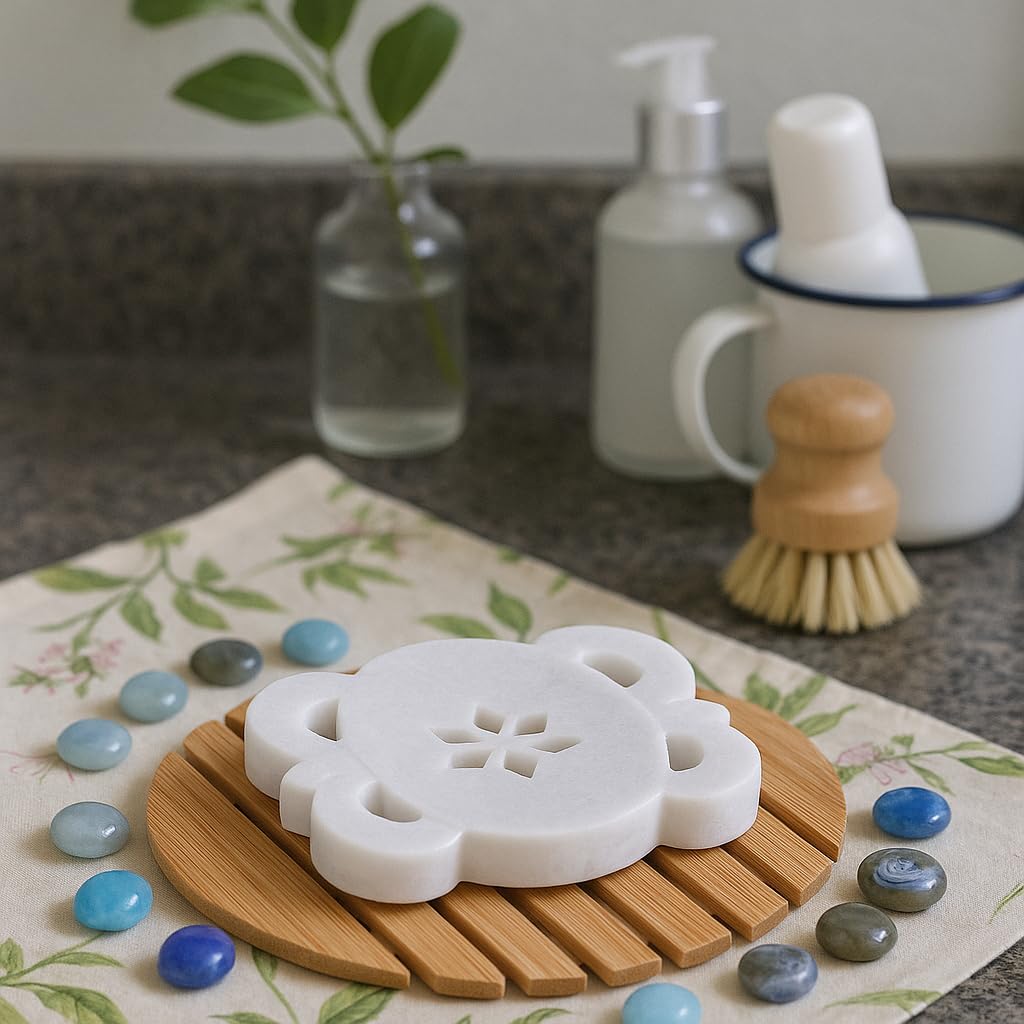 KunhaR Natural Marble Soap Dish Handmade Stone Holder for Bathroom, Tub & Sink