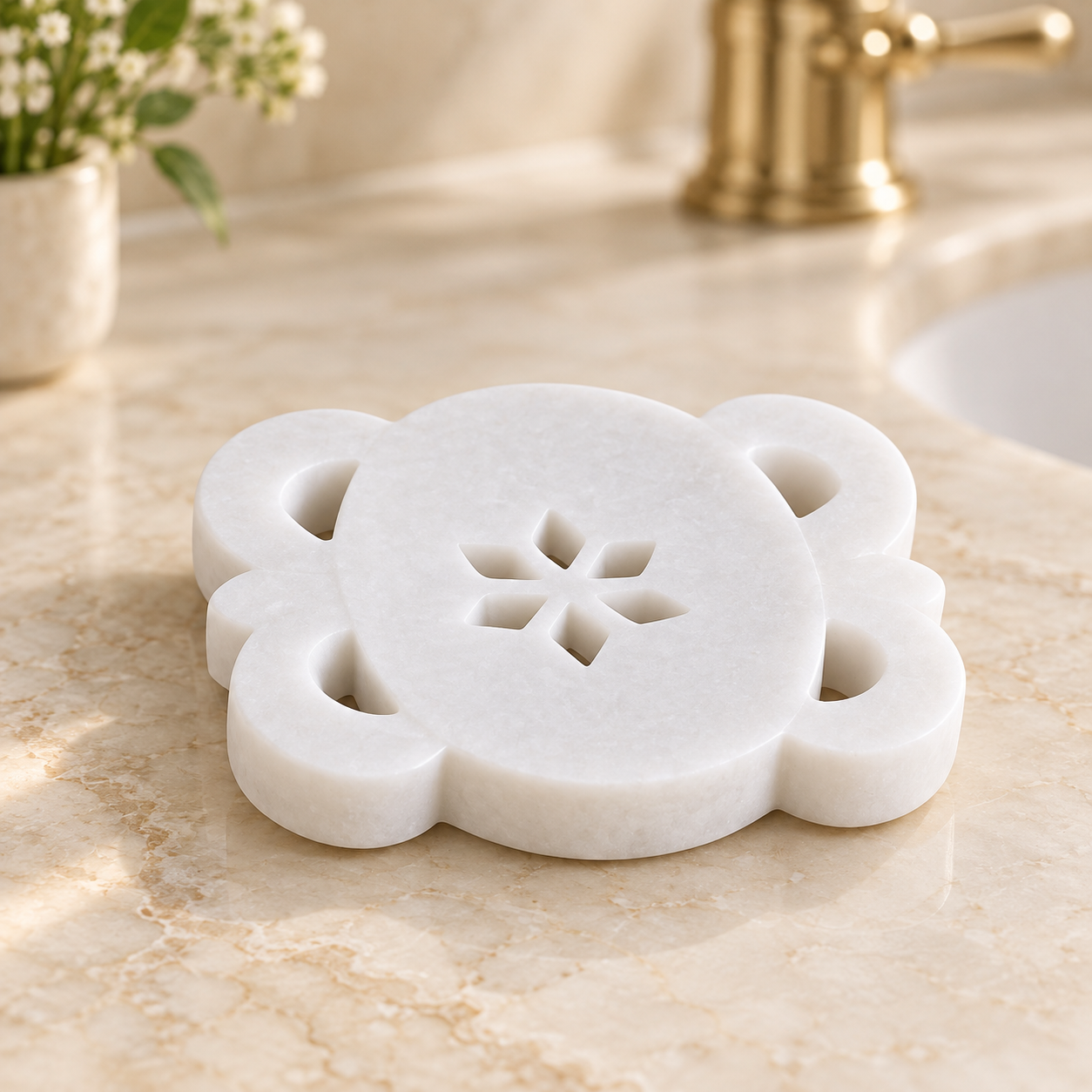 KunhaR Natural Marble Soap Dish Handmade Stone Holder for Bathroom, Tub & Sink