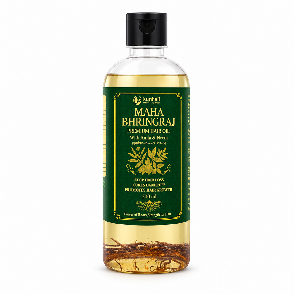 KunhaR Maha Bhringraj Premium Hair Oil with Amla & Neem - 500 ml (Pack of 1) - Reduces Hair Fall, Cures Dandruff, Promotes Hair Growth – Ayurvedic Herbal Formula – Power of Roots