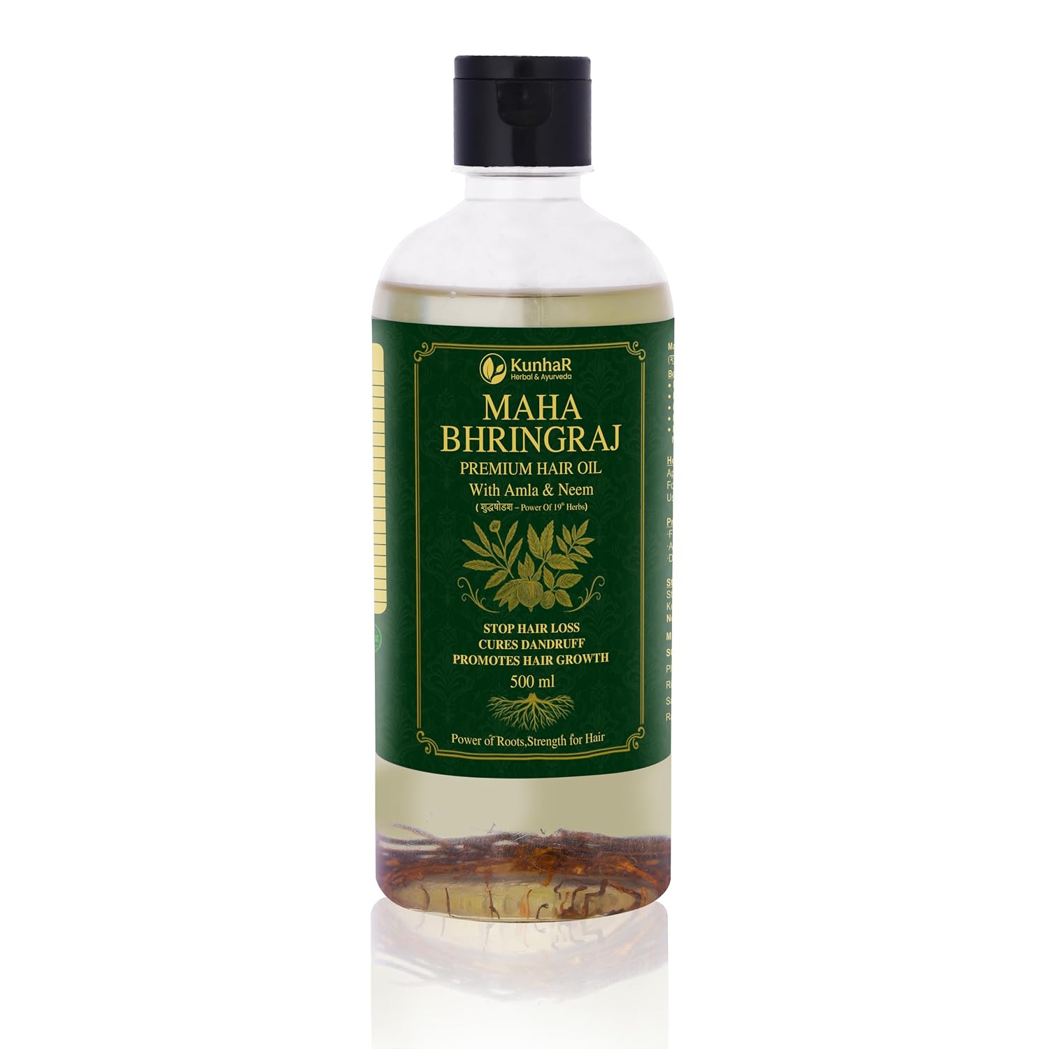 KunhaR Maha Bhringraj Premium Hair Oil with Amla & Neem - 500 ml (Pack of 1) - Reduces Hair Fall, Cures Dandruff, Promotes Hair Growth – Ayurvedic Herbal Formula – Power of Roots — Amazon product image