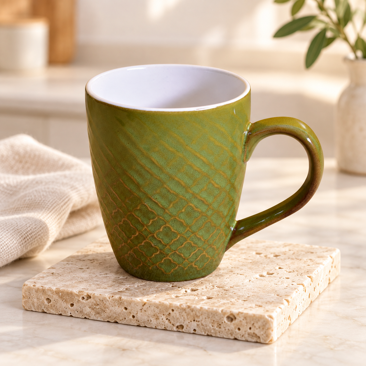 Kunhar Ceramic Milk Mug, Coffee Mug - 1 Piece, Muddy Green, 350ml