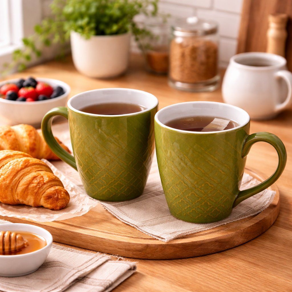 Kunhar Ceramic Milk Mug, Coffee Mug - 4 Pieces, Muddy Green, 350ml - Image 3