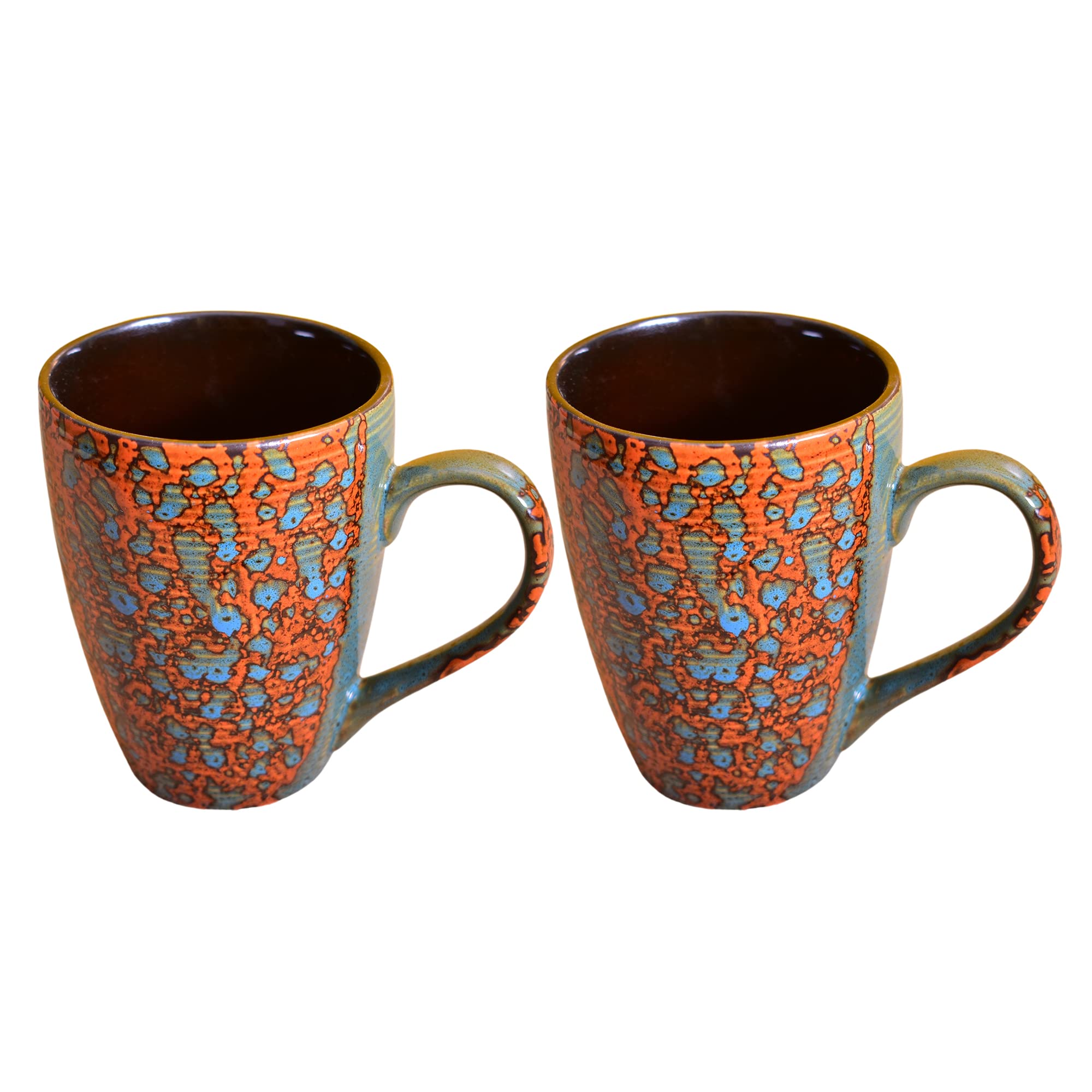 Kunhar Ceramic Milk Mug, Coffee Mug - 2 Pieces, Orange Blue, 350ml - Image 4