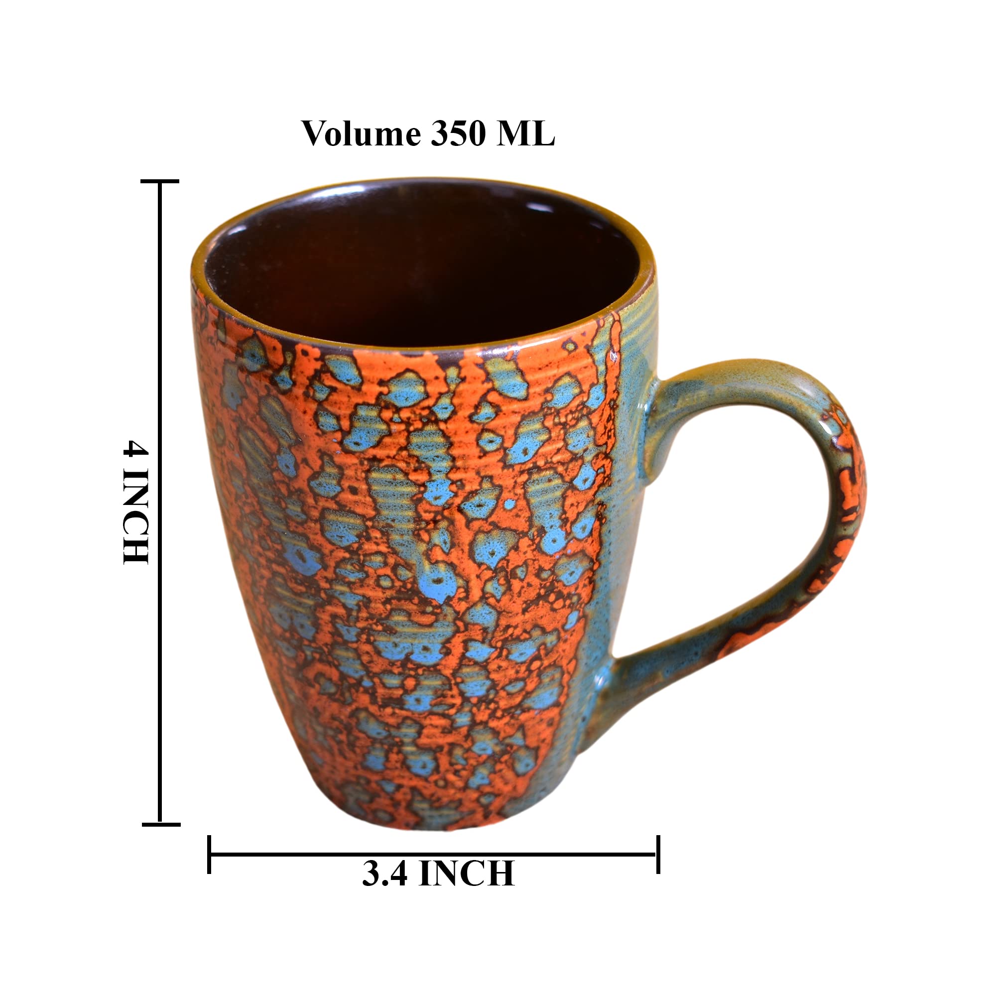 Kunhar Ceramic Milk Mug, Coffee Mug - 1 Piece, Orange Blue, 350ml - Image 2