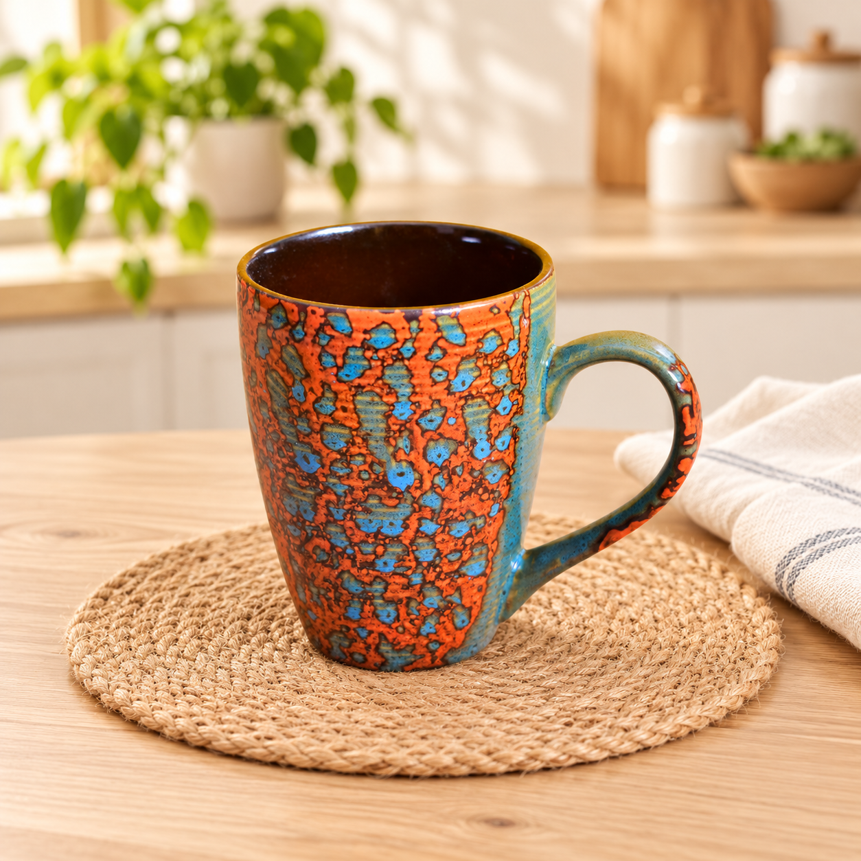 Kunhar Ceramic Milk Mug, Coffee Mug - 1 Piece, Orange Blue, 350ml