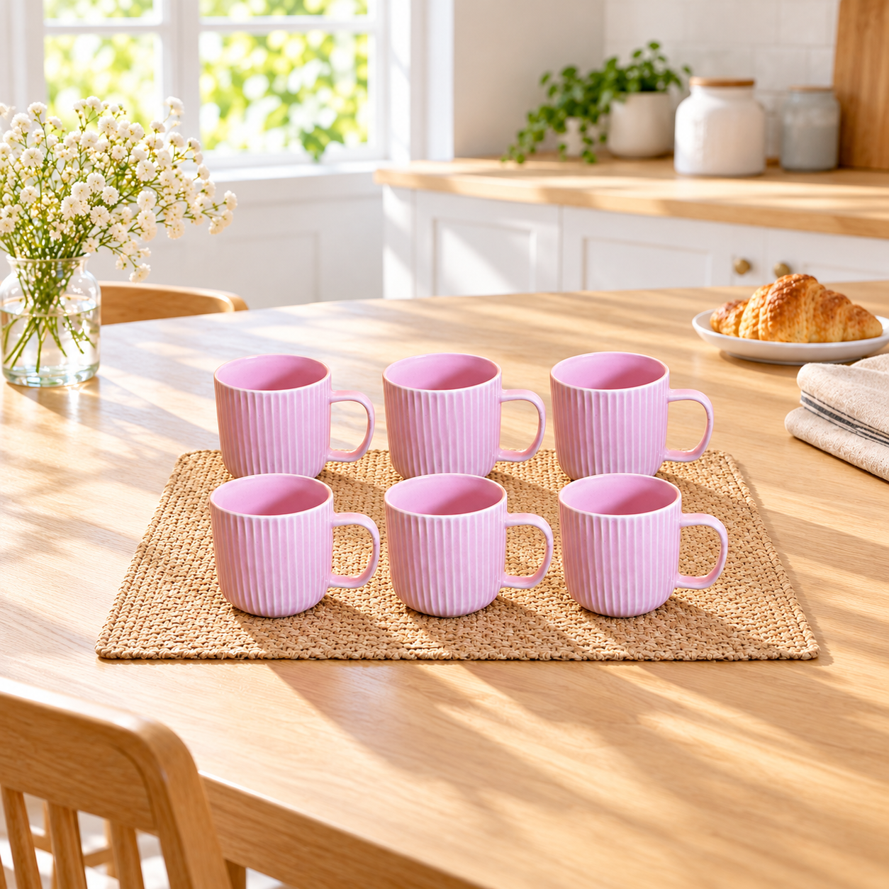Kunhar Ceramic Milk Mug, Coffee Mug - 6 Pieces, Cavern Pink, 300 ml