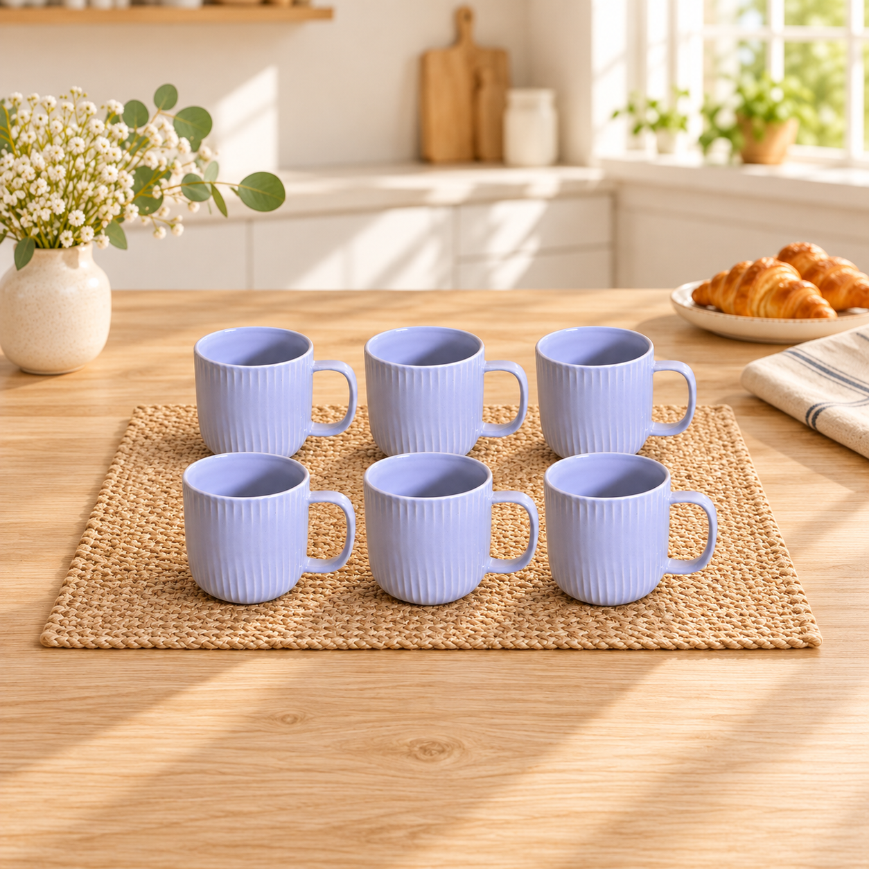 Kunhar Ceramic Milk Mug, Coffee Mug - 6 Pieces, Blue Haze, 300 ml