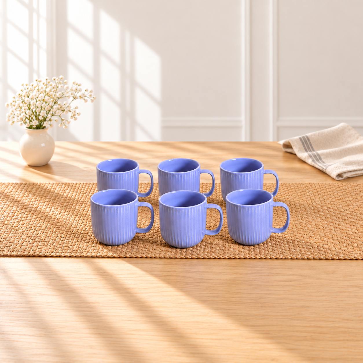 Kunhar Ceramic Milk Mug, Coffee Mug - 6 Pieces, Light Steel Blue, 300 ml