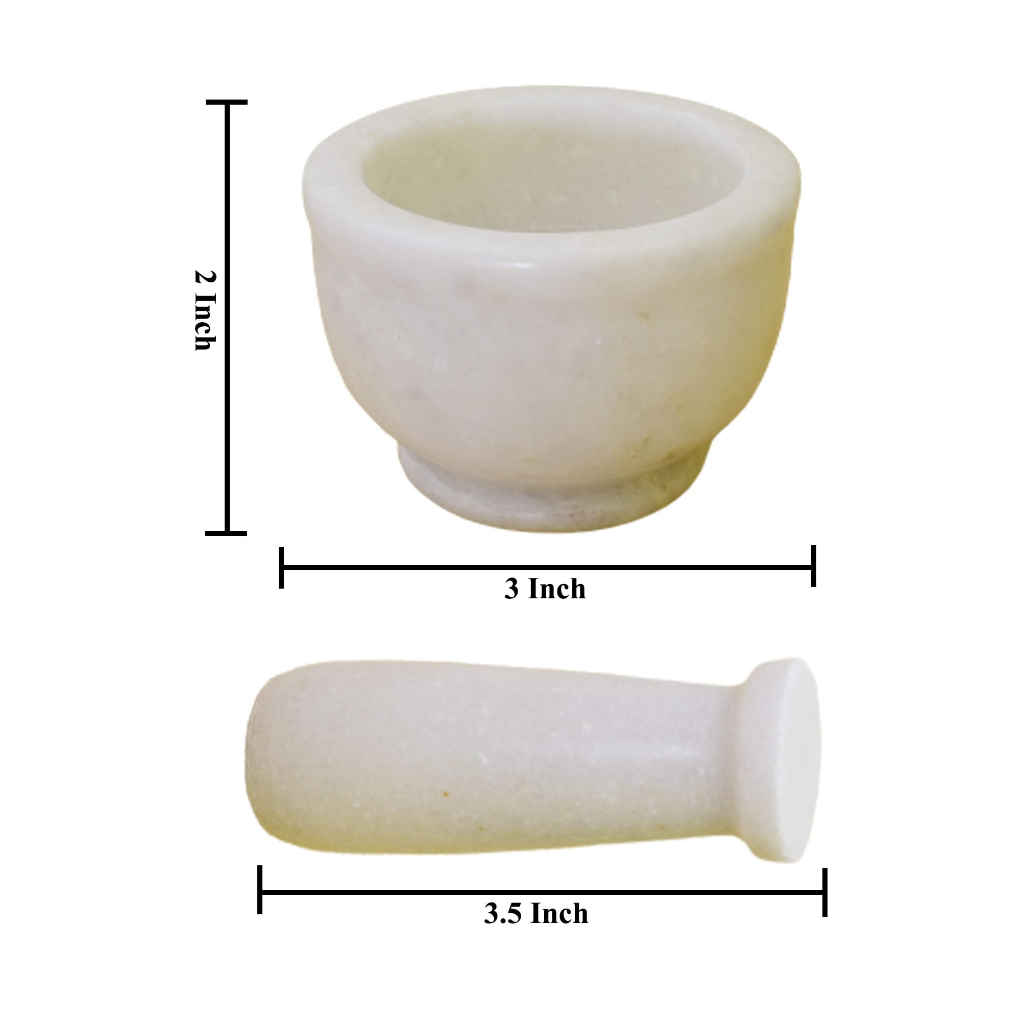 KunhaR Natural White Marble Mortar and Pestle Set, Imam Dasta, Ohkli Musal, Kharal - 3 x 2 Inches, White, (Half Polish) - Image 4