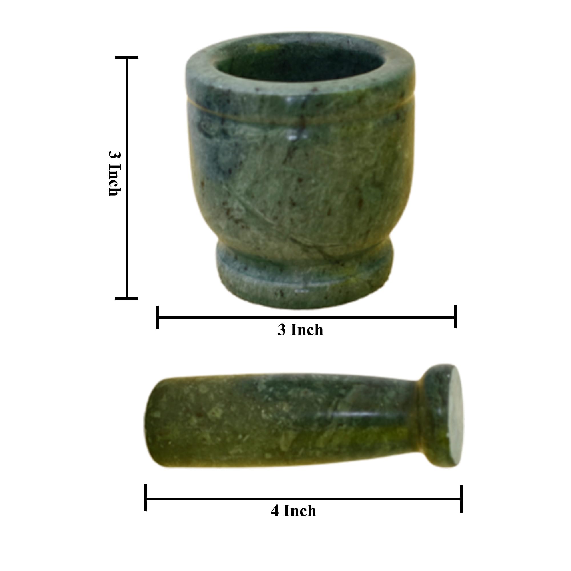 KunhaR Natural Green Marble Mortar and Pestle Set, Imam Dasta, Ohkli Musal, Kharal - 3 x 3 Inches, Green, (Full Polish) - Image 2