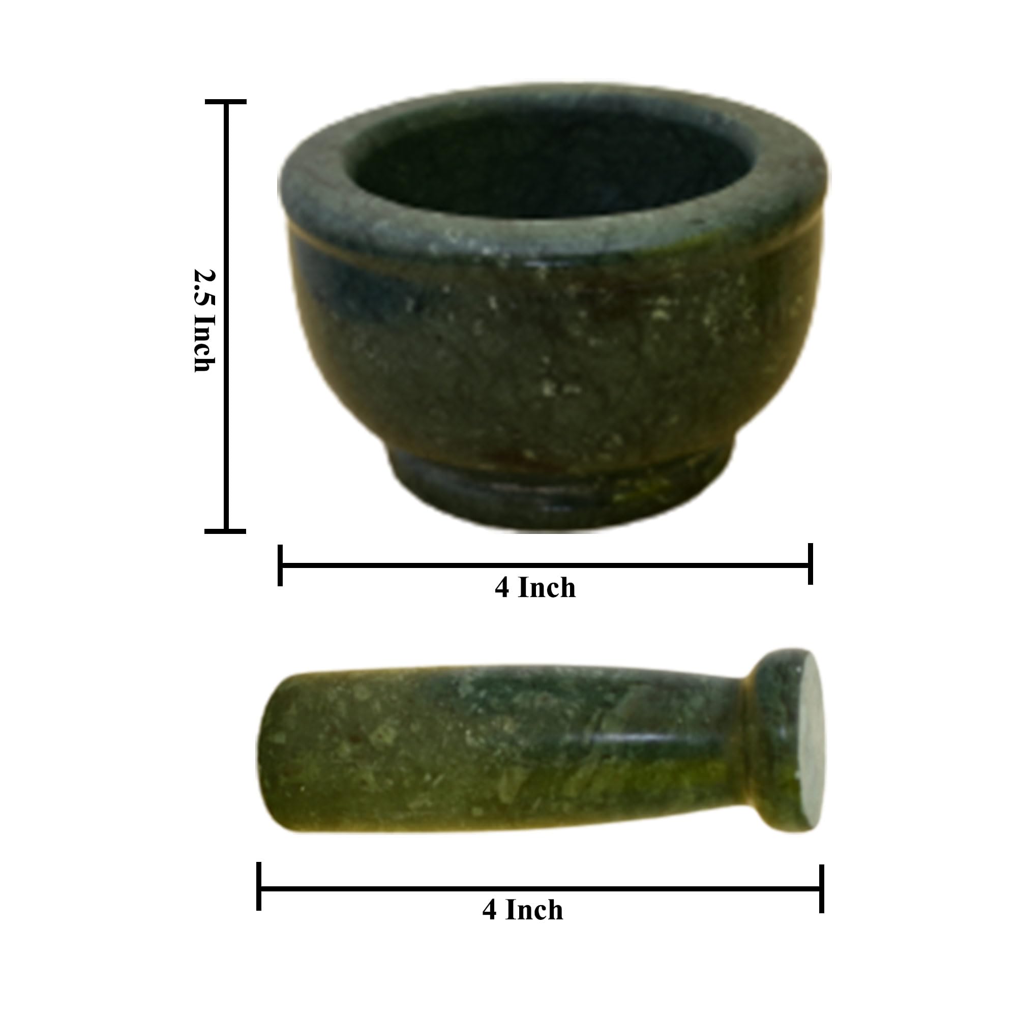 Kunhar Natural Green Marble Mortar Pestle Set Imam Dasta Ohkli Musal Kharal 4 x 2.5 Inches Green Half Polish Kitchen Grinding Tool - Image 8