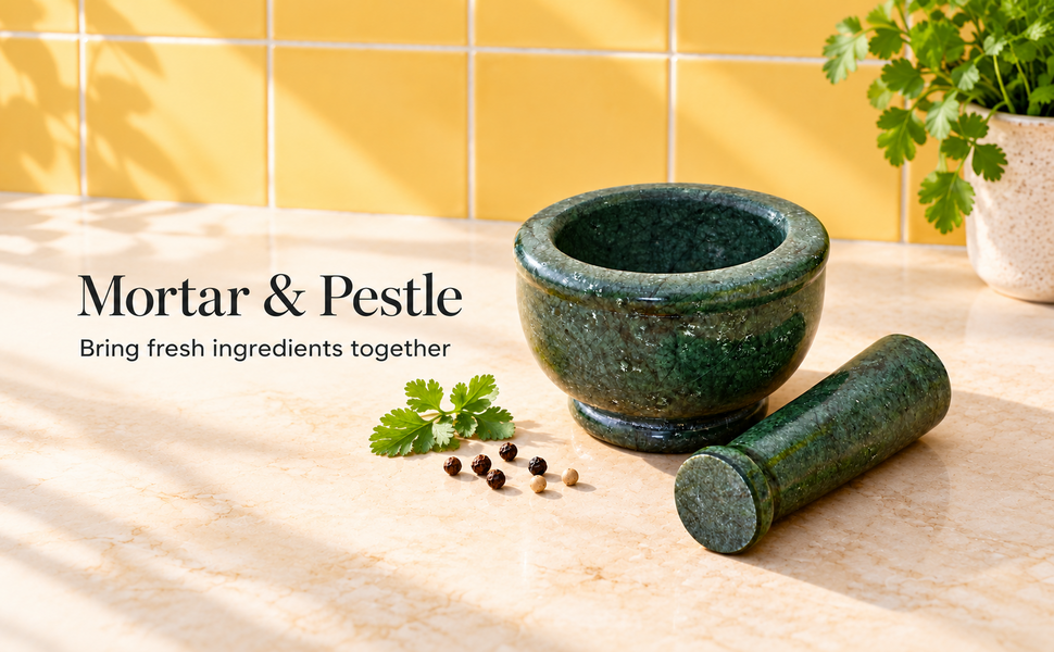 Kunhar Natural Green Marble Mortar Pestle Set Imam Dasta Ohkli Musal Kharal 4 x 2.5 Inches Green Half Polish Kitchen Grinding Tool – visual story 1