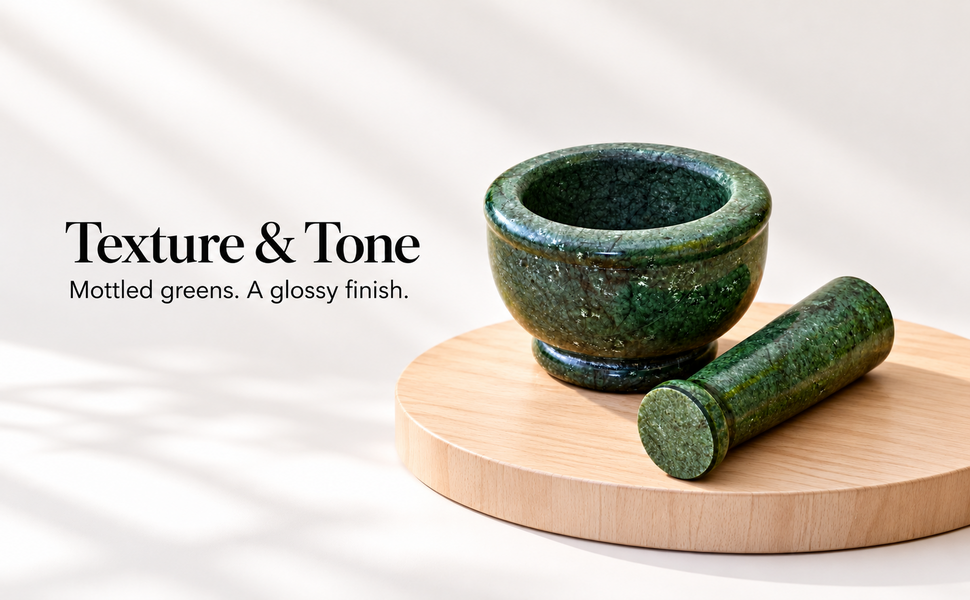 Kunhar Natural Green Marble Mortar Pestle Set Imam Dasta Ohkli Musal Kharal 4 x 2.5 Inches Green Half Polish Kitchen Grinding Tool – visual story 2