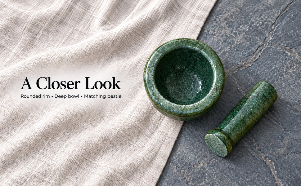 Kunhar Natural Green Marble Mortar Pestle Set Imam Dasta Ohkli Musal Kharal 4 x 2.5 Inches Green Half Polish Kitchen Grinding Tool – visual story 3