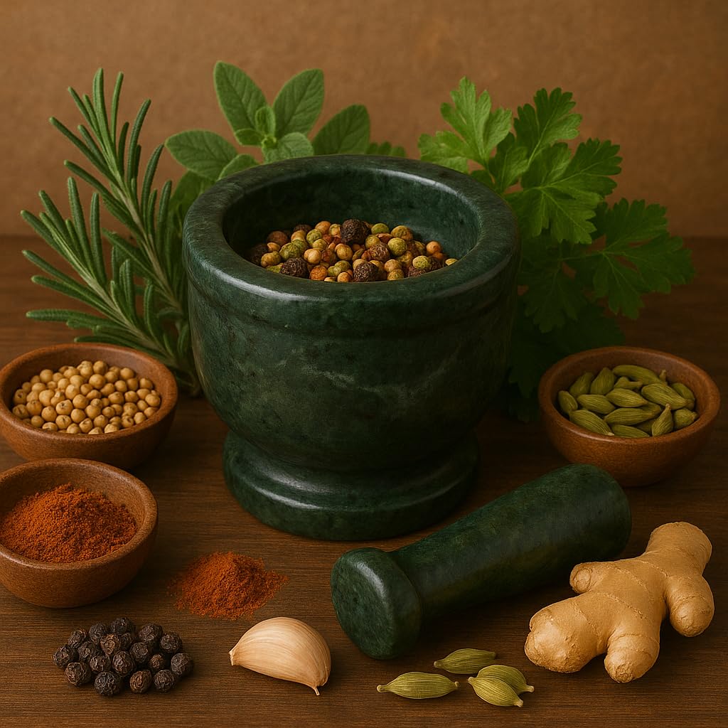 KunhaR Natural Green Marble Mortar and Pestle Set, Imam Dasta, Ohkli Musal, Kharal - 4 x 3 Inches, Green, (Full Polish) - Image 6