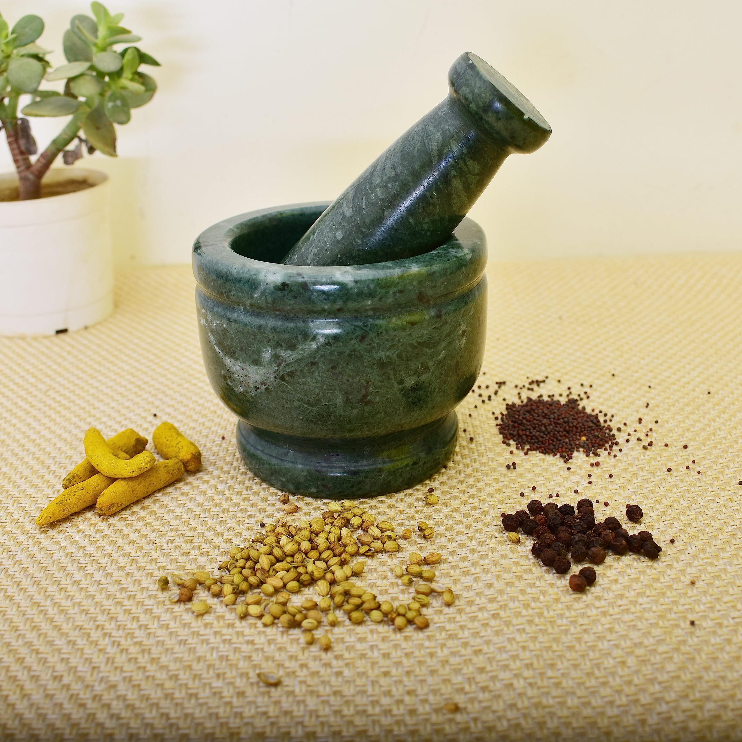 KunhaR Natural Green Marble Mortar and Pestle Set, Imam Dasta, Ohkli Musal, Kharal - 4 x 3 Inches, Green, (Full Polish) - Image 8