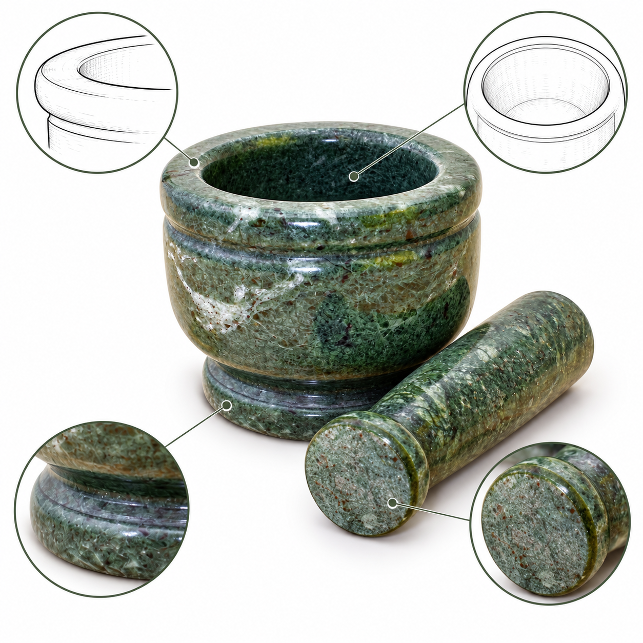 KunhaR Natural Green Marble Mortar and Pestle Set, Imam Dasta, Ohkli Musal, Kharal - 4 x 3 Inches, Green, (Full Polish) - Image 6