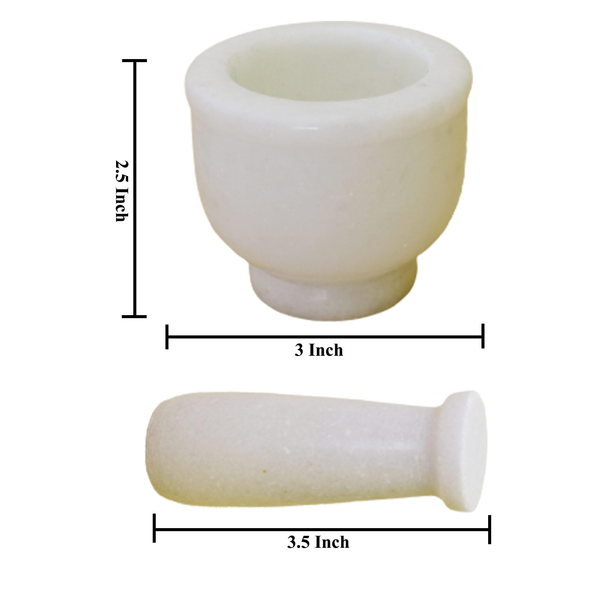 KunhaR Natural White Marble Mortar and Pestle Set, Imam Dasta, Ohkli Musal, Kharal - 3 x 2.5 Inches, White, (Half Polish) - Image 6