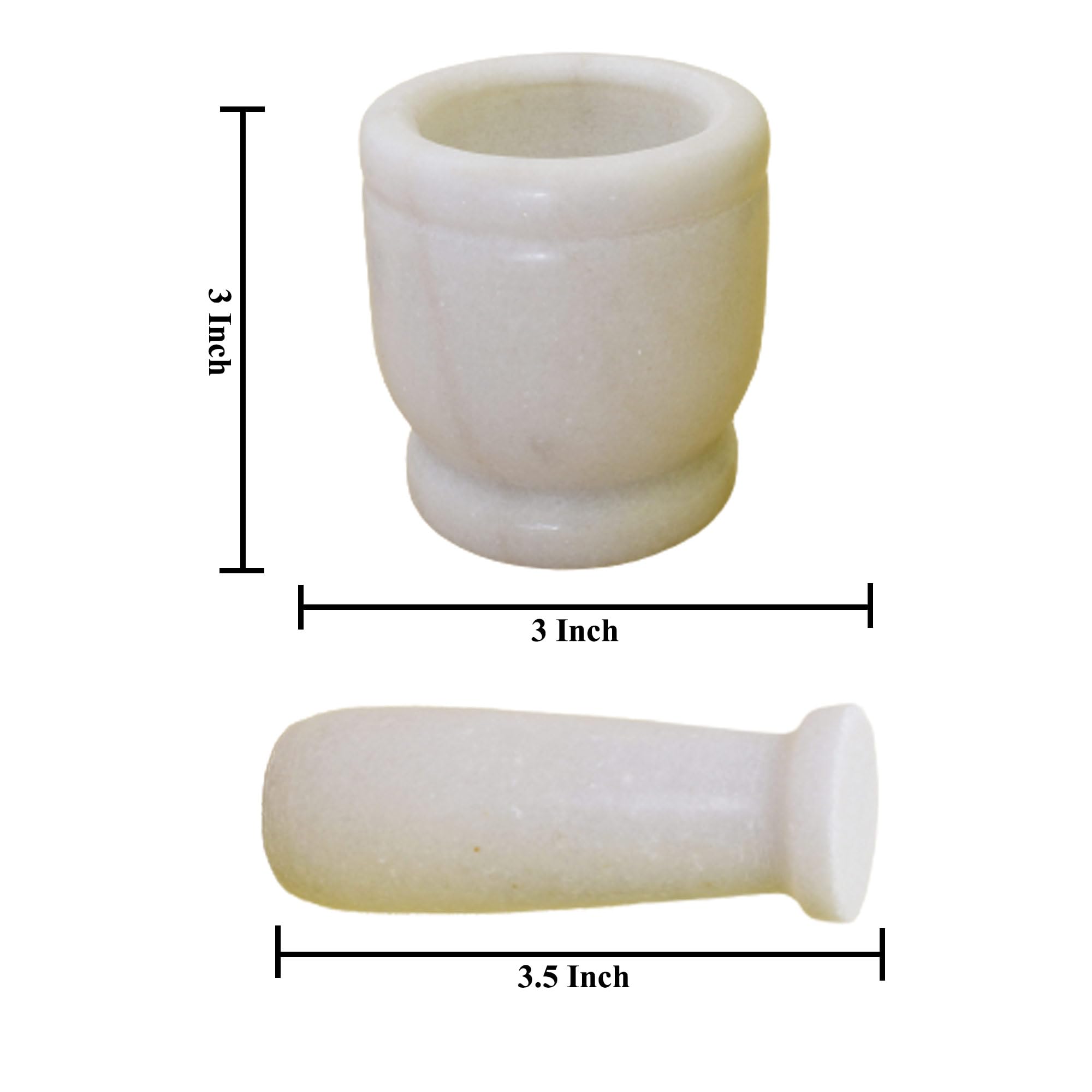 KunhaR Natural White Marble Mortar and Pestle Set, Imam Dasta, Ohkli Musal, Kharal - 3 x 3 Inches, White, (Half Polish) - Image 6