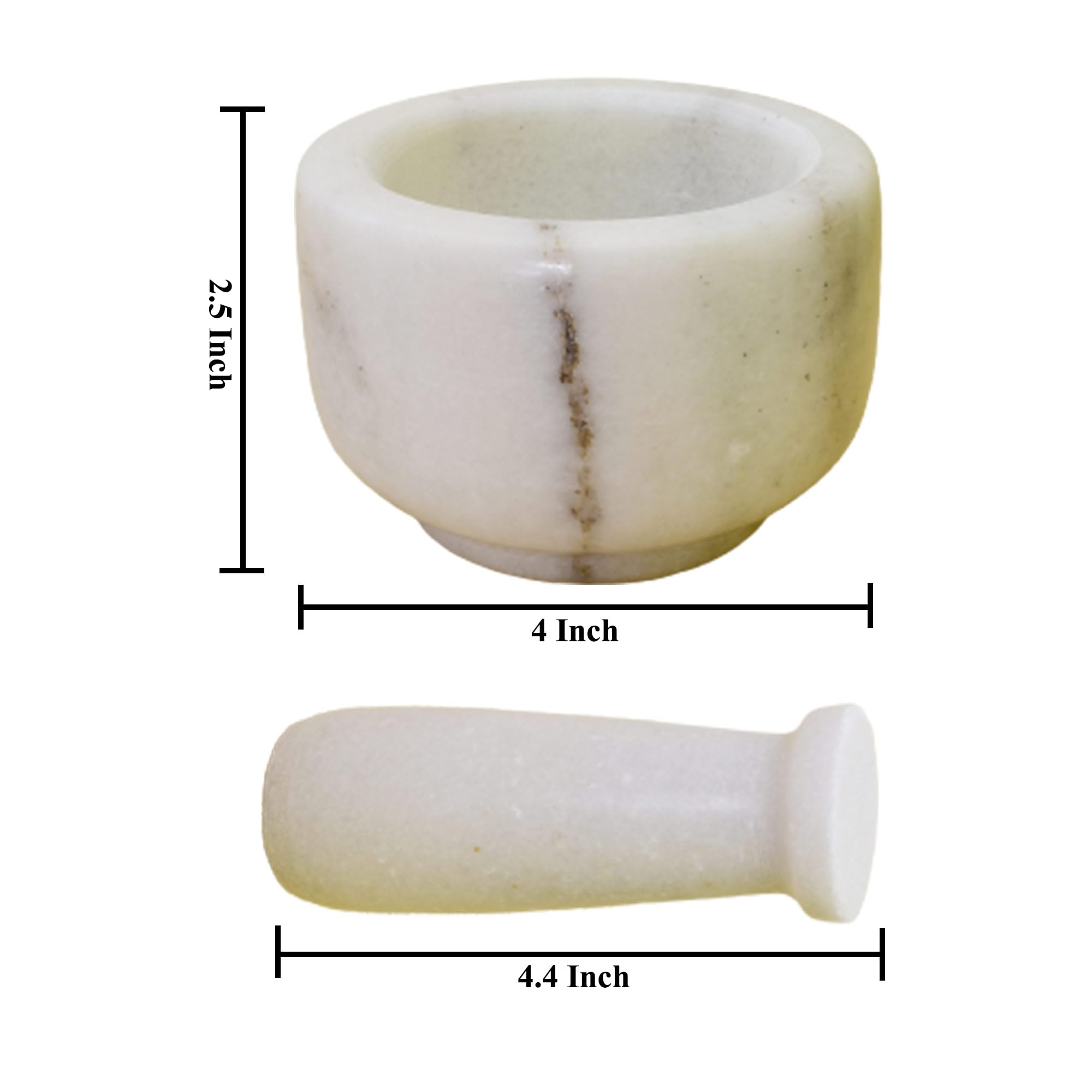 KunhaR Natural White Marble Mortar and Pestle Set, Imam Dasta, Ohkli Musal, Kharal - 4 x 2.5 Inches, White, (Half Polish) - Image 3