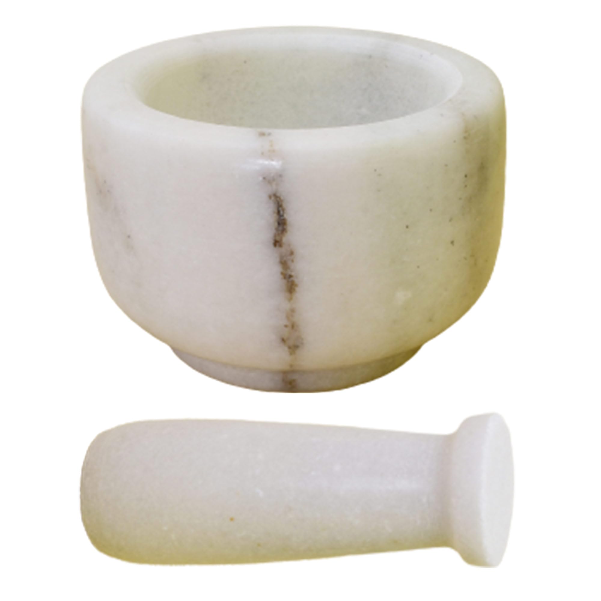 KunhaR Natural White Marble Mortar and Pestle Set, Imam Dasta, Ohkli Musal, Kharal - 4 x 2.5 Inches, White, (Half Polish) - Image 5