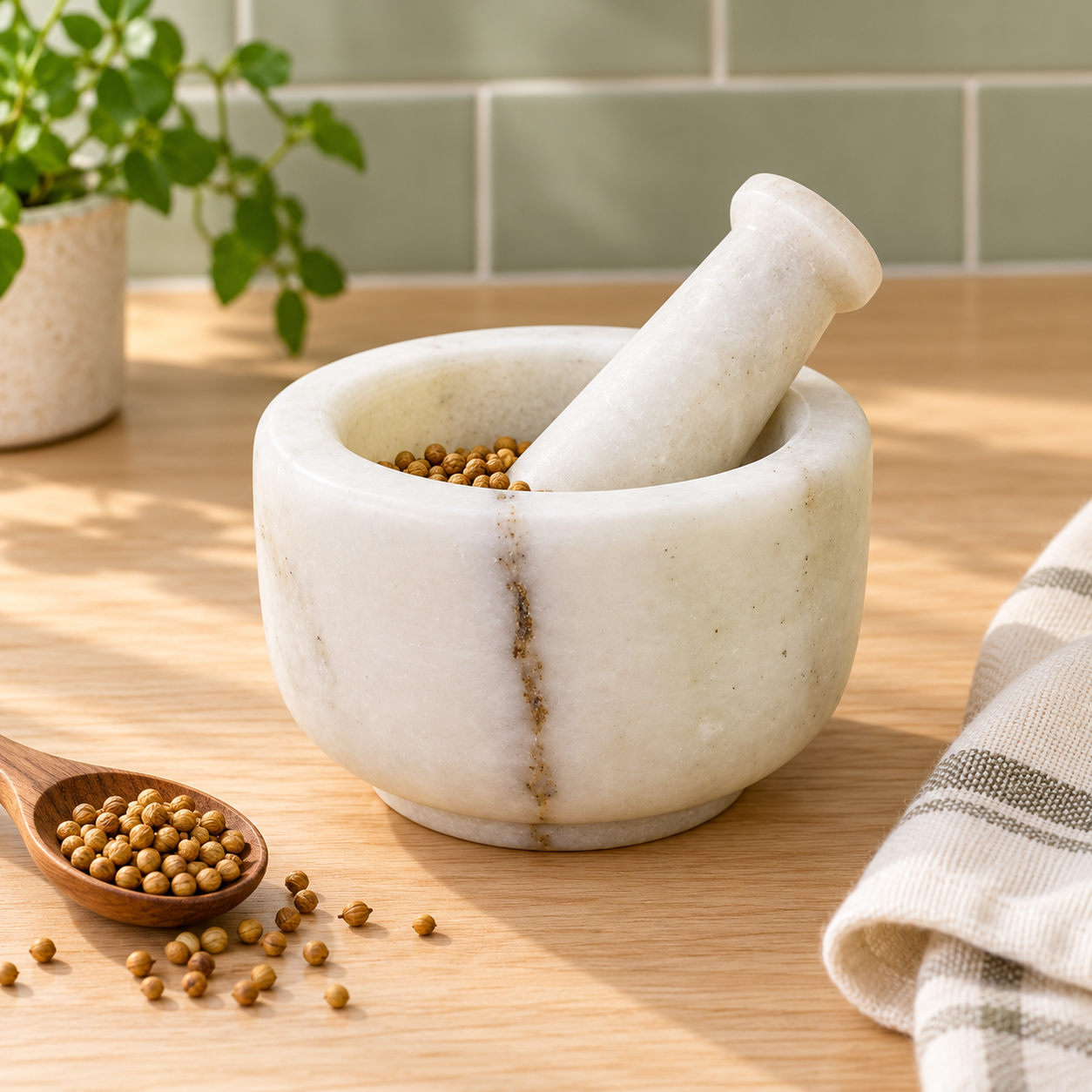 KunhaR Natural White Marble Mortar and Pestle Set, Imam Dasta, Ohkli Musal, Kharal - 4 x 2.5 Inches, White, (Half Polish) - Image 2