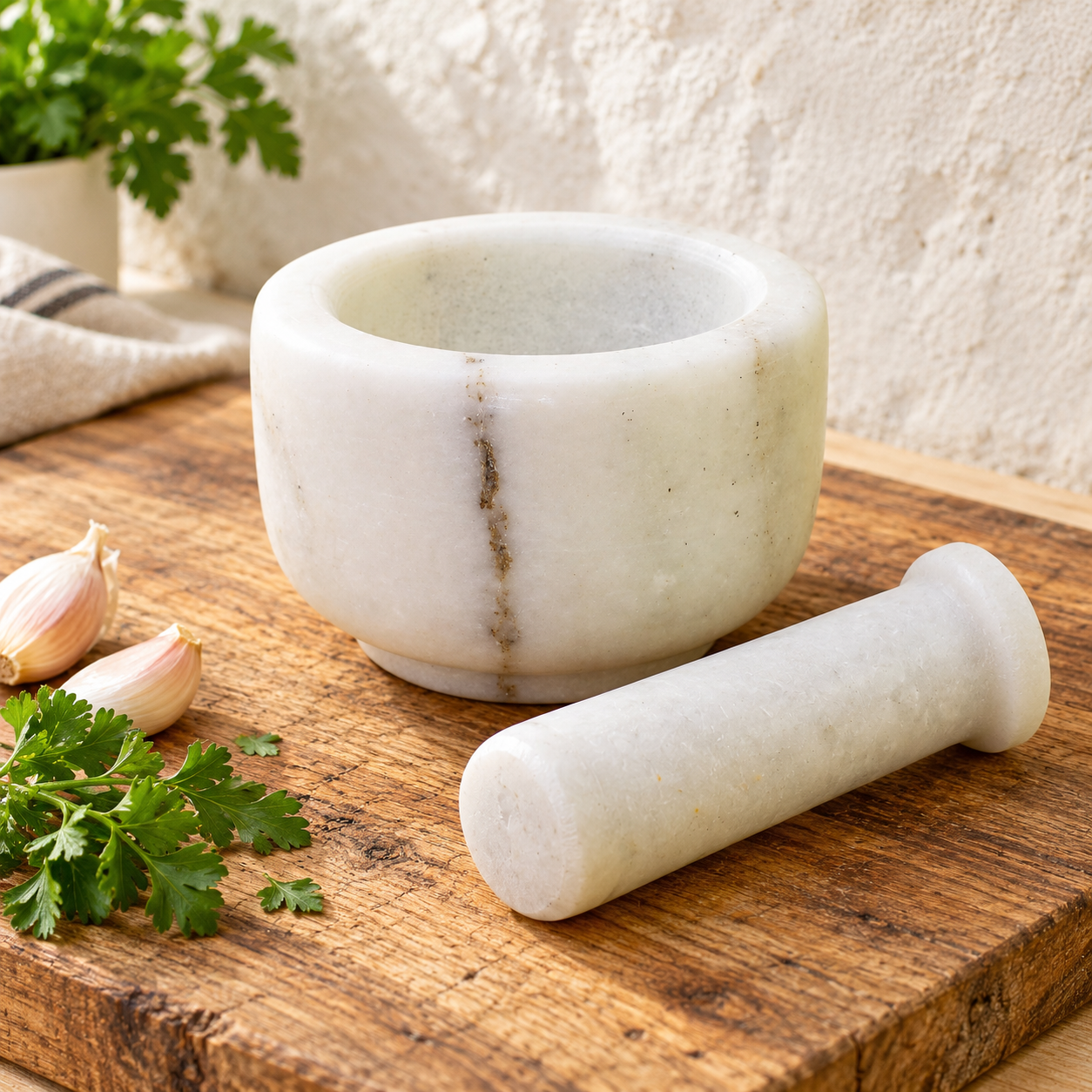 KunhaR Natural White Marble Mortar and Pestle Set, Imam Dasta, Ohkli Musal, Kharal - 4 x 2.5 Inches, White, (Half Polish) - Image 3