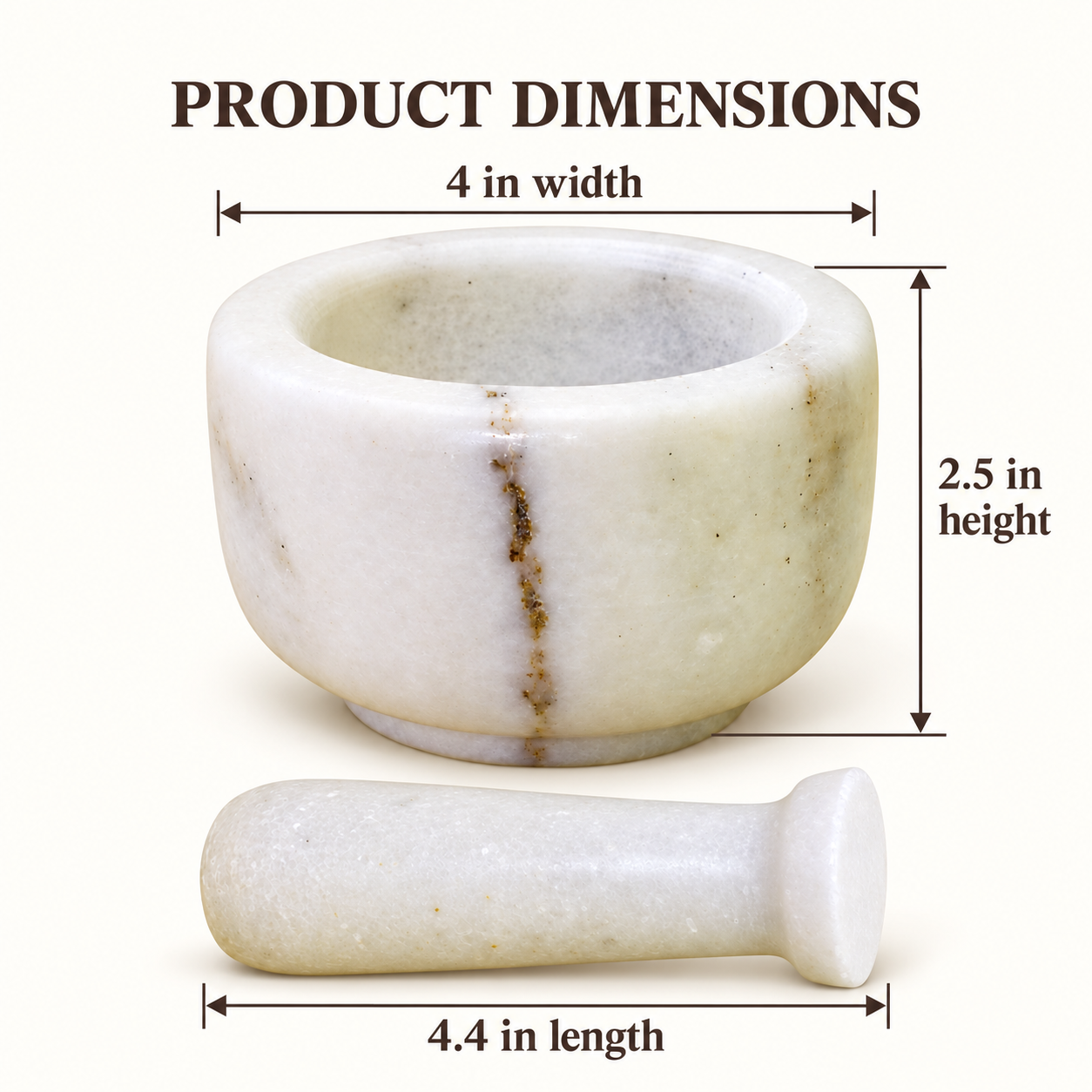 KunhaR Natural White Marble Mortar and Pestle Set, Imam Dasta, Ohkli Musal, Kharal - 4 x 2.5 Inches, White, (Half Polish) - Image 7