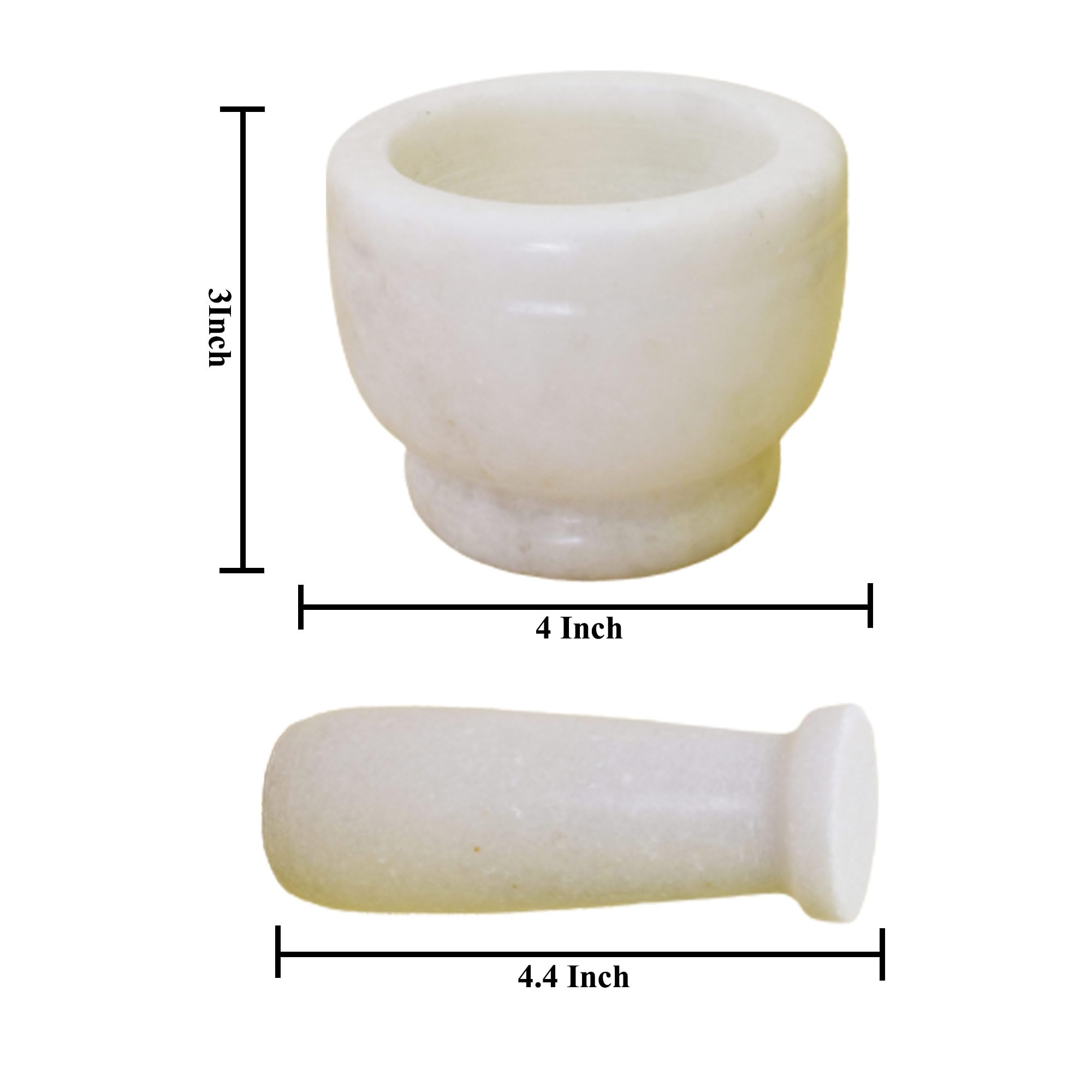 KunhaR Natural White Marble Mortar and Pestle Set, Imam Dasta, Ohkli Musal, Kharal - 4 x 3 Inches, White, (Half Polish) - Image 4