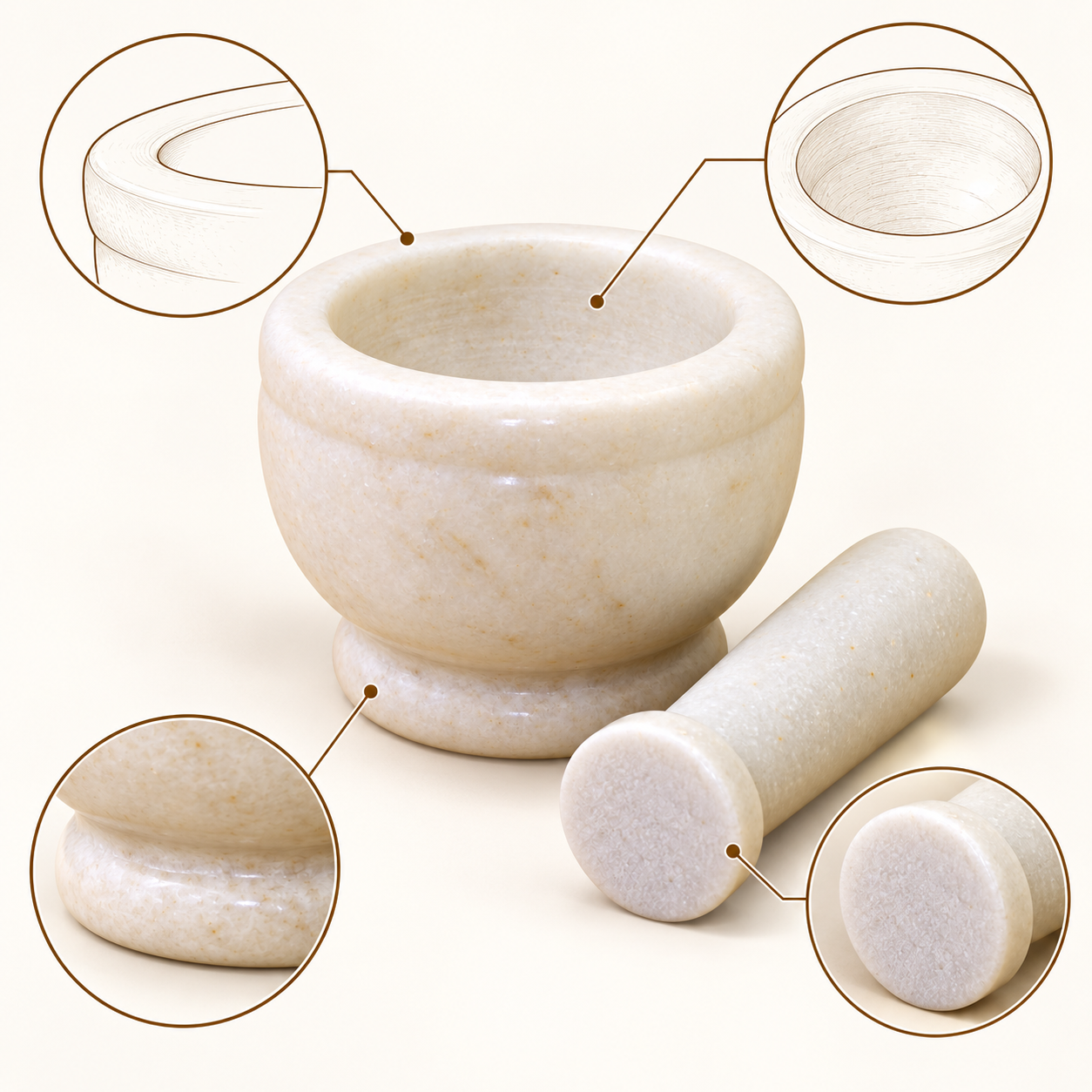 KunhaR Natural White Marble Mortar and Pestle Set, Imam Dasta, Ohkli Musal, Kharal - 4 x 3 Inches, White, (Half Polish) - Image 6