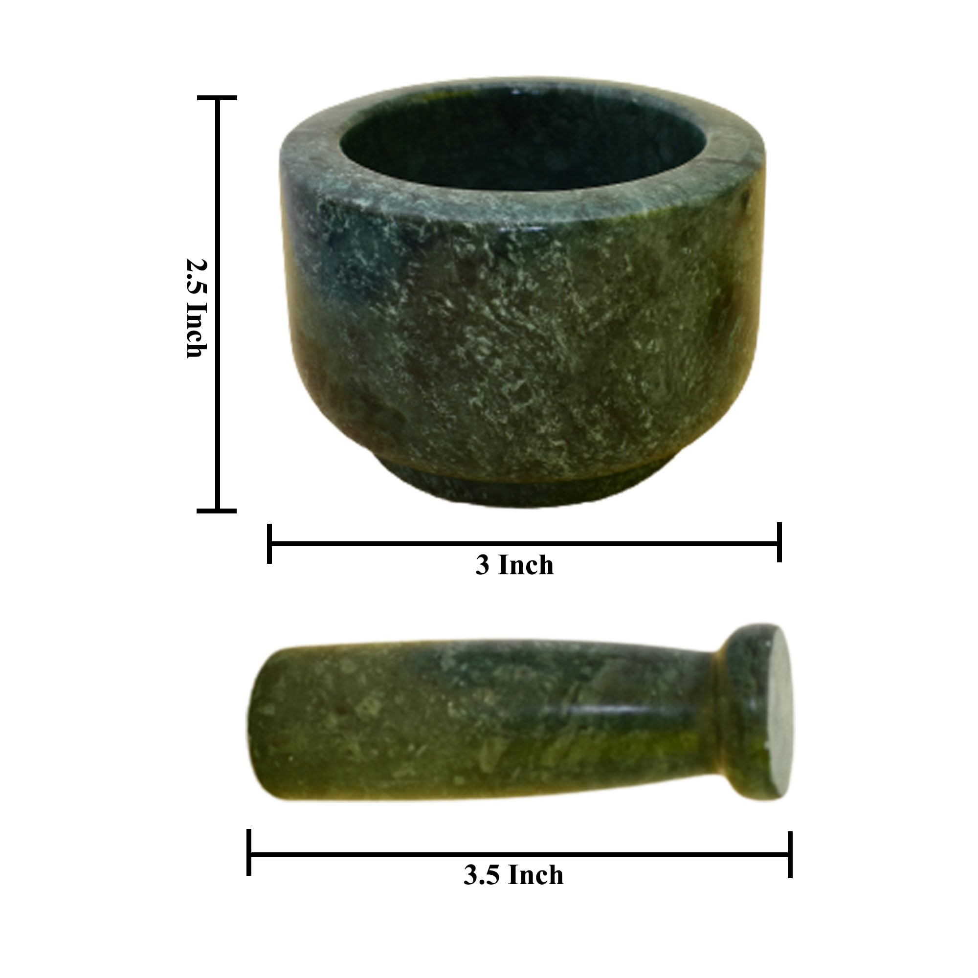 KunhaR Natural Green Marble Mortar and Pestle Set 3 x 2.5 Inches Full Polish – Imam Dasta Ohkli Musal Kharal Spice Grinder - Image 3