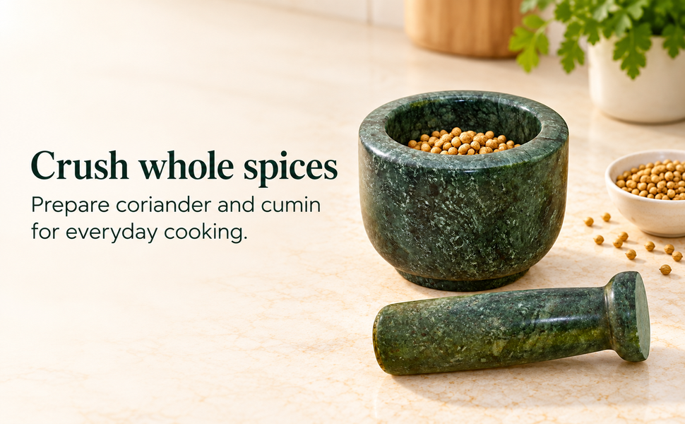 KunhaR Natural Green Marble Mortar and Pestle Set 3 x 2.5 Inches Full Polish – Imam Dasta Ohkli Musal Kharal Spice Grinder – visual story 1