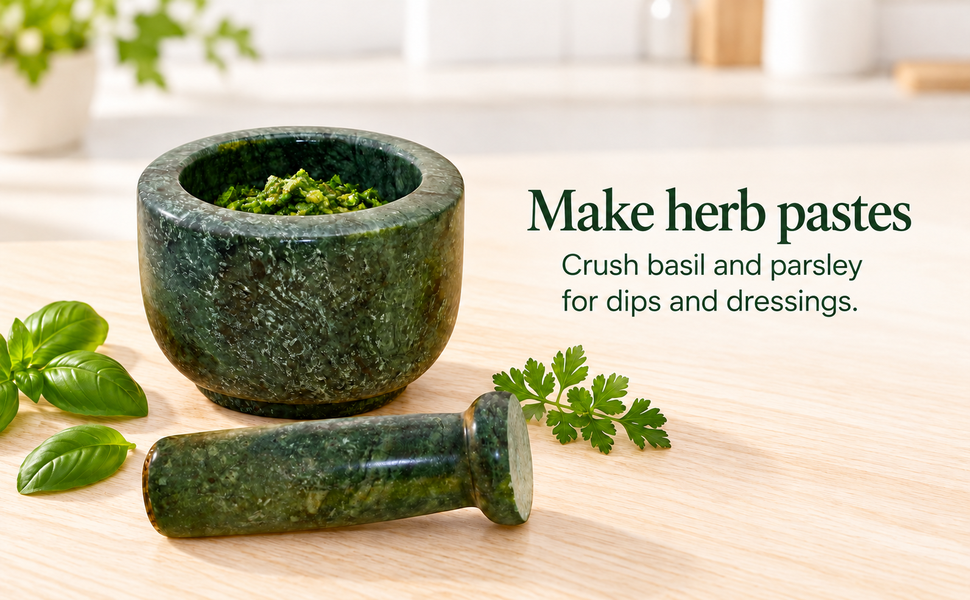 KunhaR Natural Green Marble Mortar and Pestle Set 3 x 2.5 Inches Full Polish – Imam Dasta Ohkli Musal Kharal Spice Grinder – visual story 2