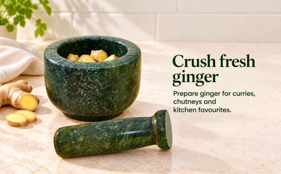 KunhaR Natural Green Marble Mortar and Pestle Set 3 x 2.5 Inches Full Polish – Imam Dasta Ohkli Musal Kharal Spice Grinder – visual story 4