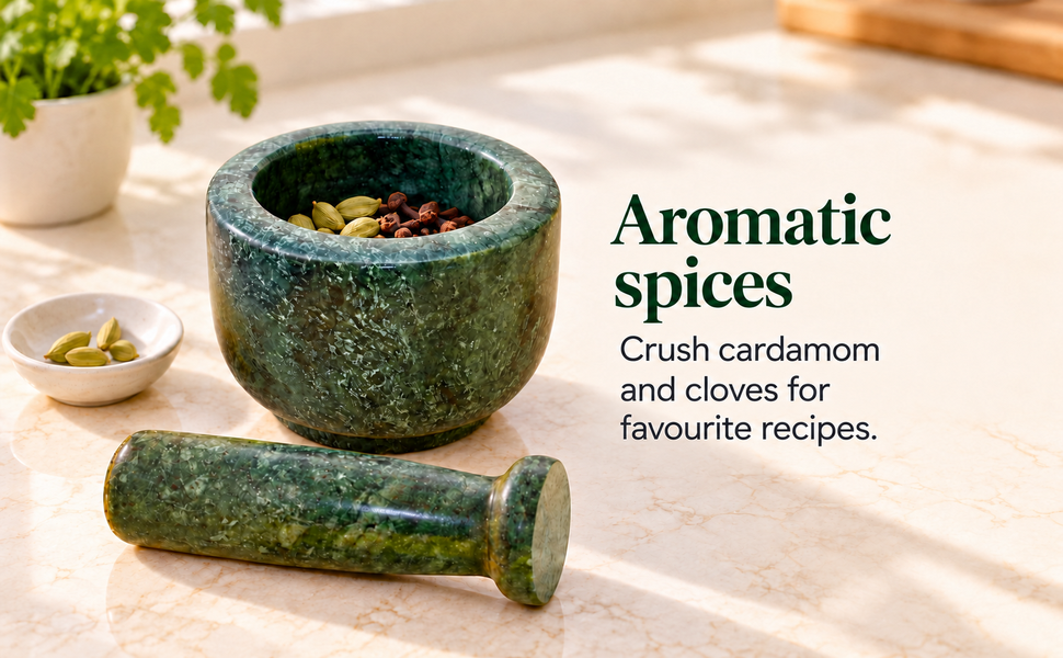 KunhaR Natural Green Marble Mortar and Pestle Set 3 x 2.5 Inches Full Polish – Imam Dasta Ohkli Musal Kharal Spice Grinder – visual story 6