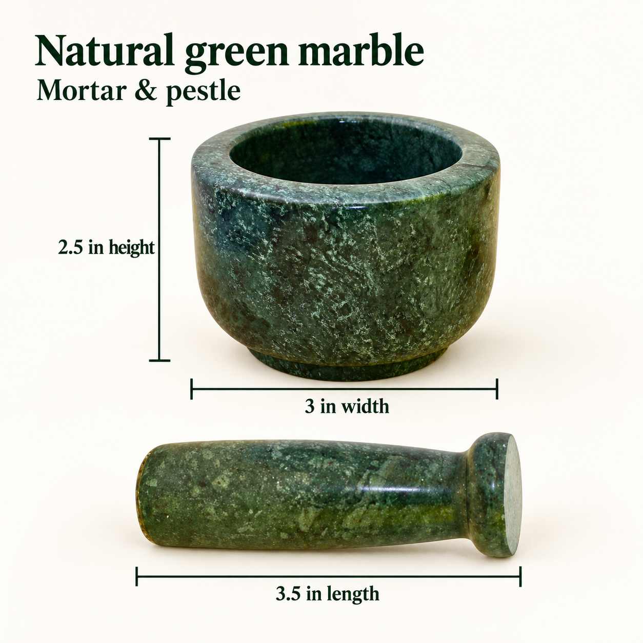 KunhaR Natural Green Marble Mortar and Pestle Set 3 x 2.5 Inches Full Polish – Imam Dasta Ohkli Musal Kharal Spice Grinder - Image 7