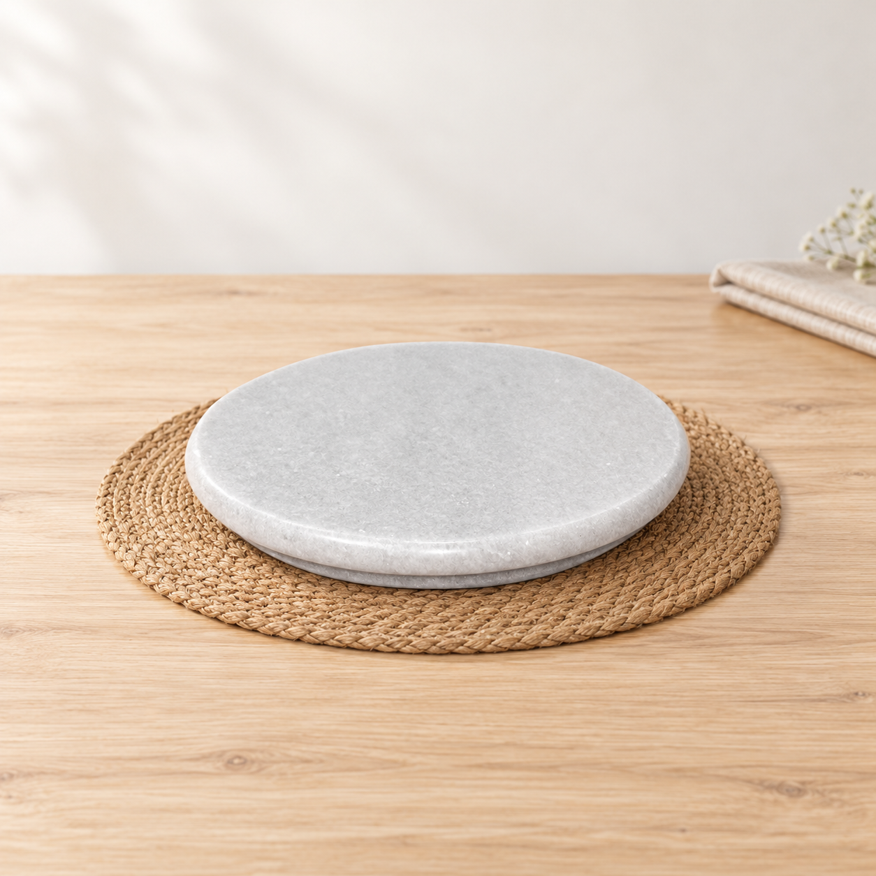 KunhaR White Marble Chakla/Rolling Pin Board/Roti Maker/Phulka Maker/Chapati Maker/papad chakla for Home & Kitchen, 9 Inch