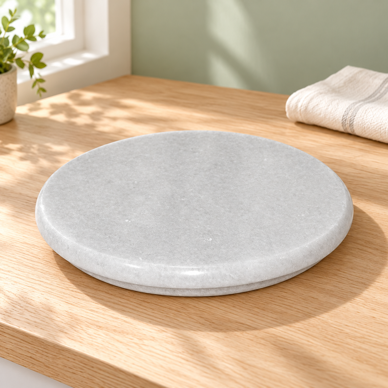 KunhaR White Marble Chakla/Rolling Pin Board/Roti Maker/Phulka Maker/Chapati Maker/papad chakla for Home & Kitchen, 9 Inch - Image 5