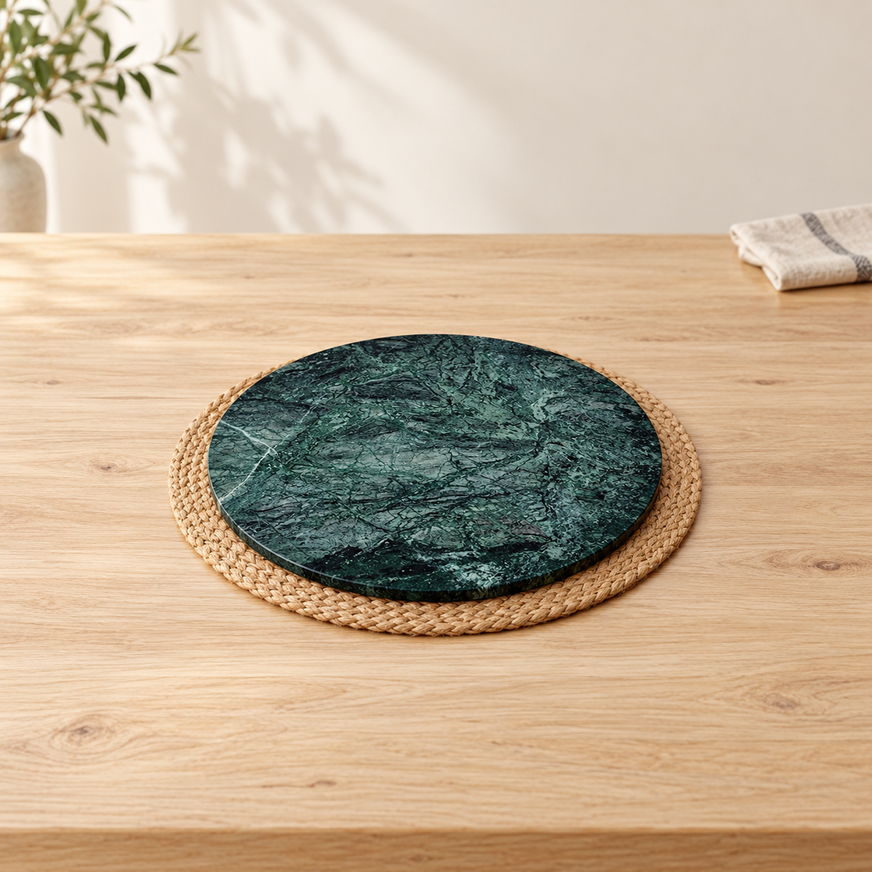 KunhaR Green Marble Chakla/Rolling Pin Board/Roti Maker/Phulka Maker/Chapati Maker/papad chakla for Home & Kitchen, 9 Inch