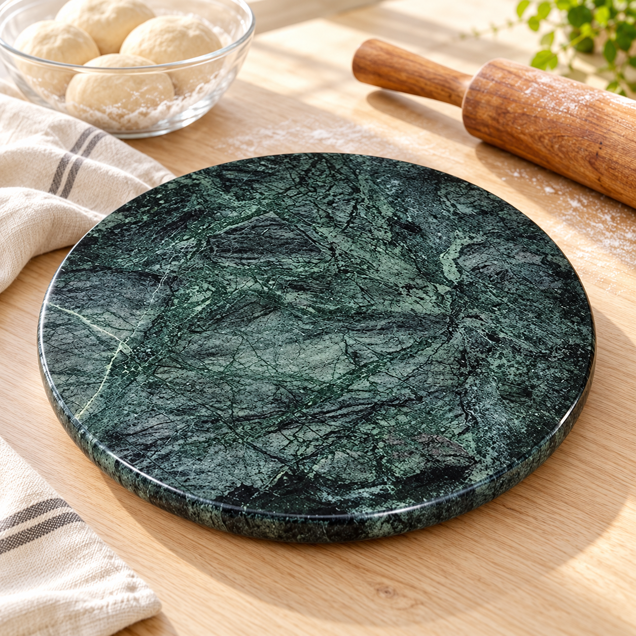 KunhaR Green Marble Chakla/Rolling Pin Board/Roti Maker/Phulka Maker/Chapati Maker/papad chakla for Home & Kitchen, 9 Inch - Image 5