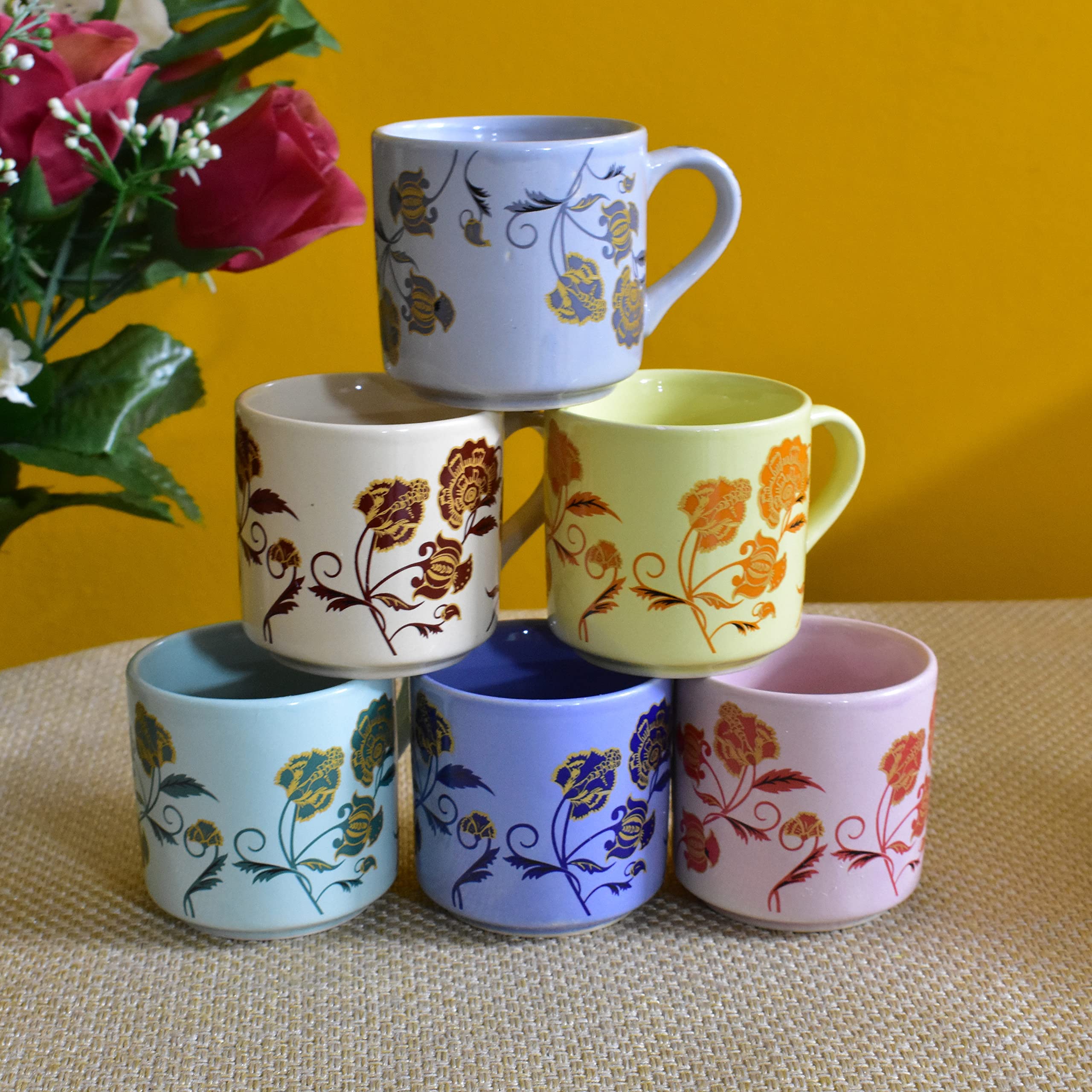 Kunhar Ceramic 6 Cups and 1 Kettle Tea Cup Set - Multicolor - Image 6