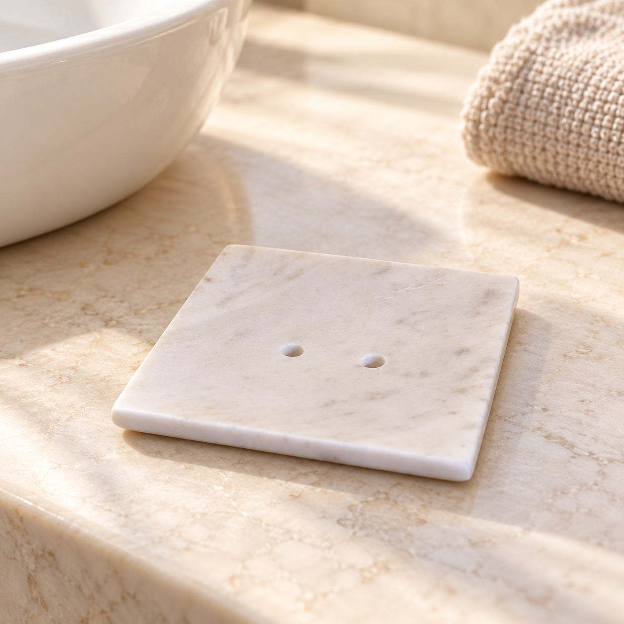 KunhaR Premium Natural Marble Soap Dish Holder for Bathroom, Wash Basin & Shower (4 x 4 Inch)