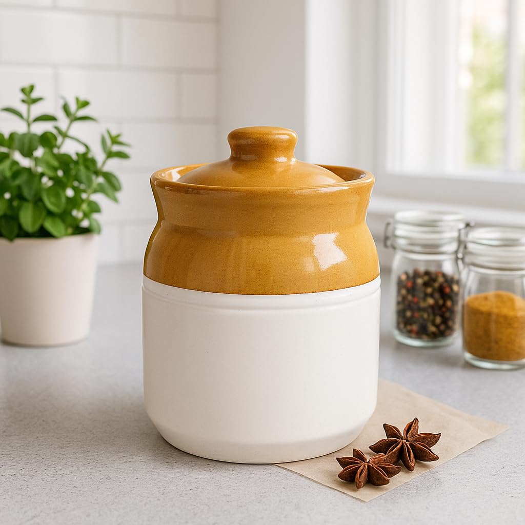 KunhaR Ceramic Multipurpose Jar - 1000 Ml, 1 Piece, White Espresso