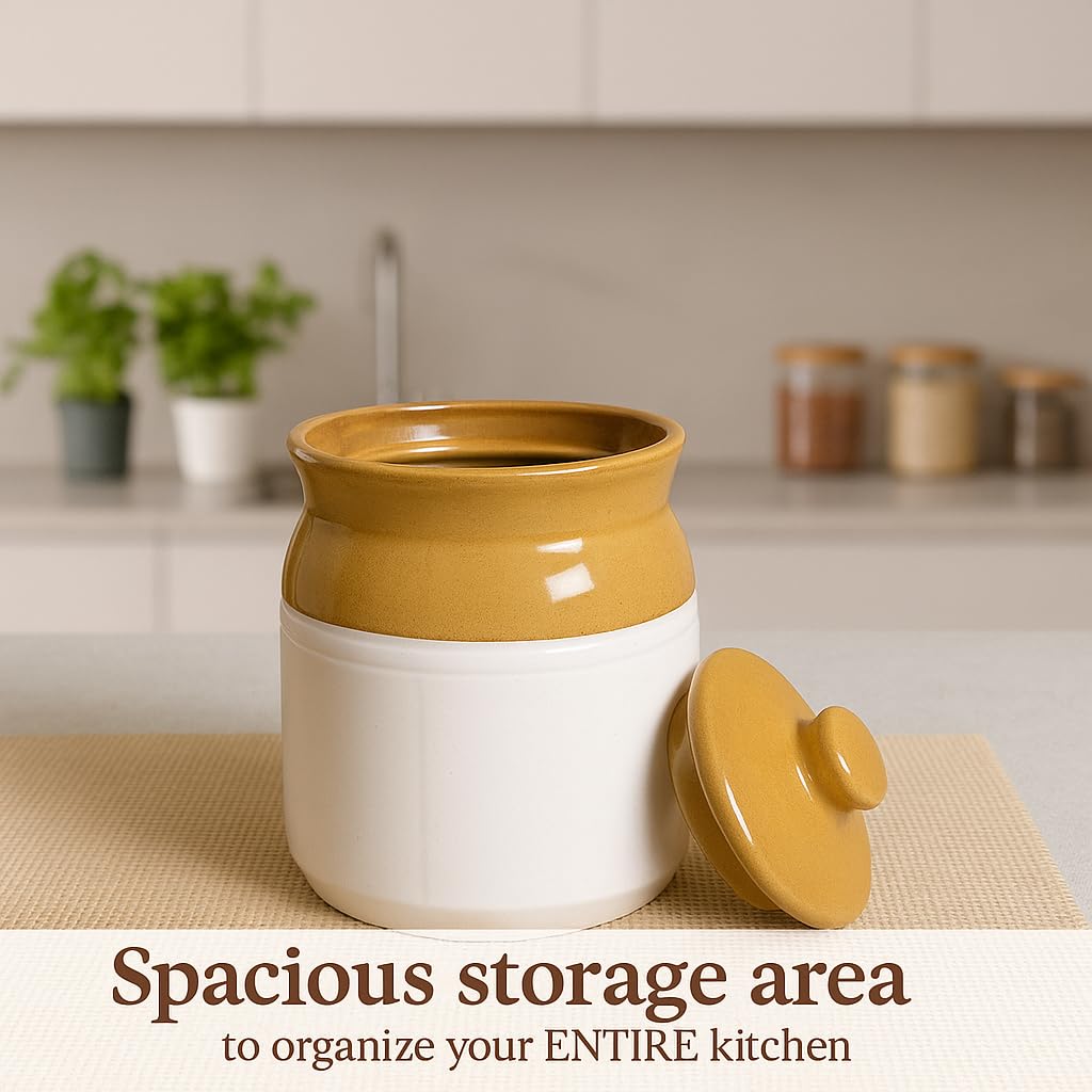KunhaR Ceramic Multipurpose Jar - 1000 Ml, 1 Piece, White Espresso - Image 5
