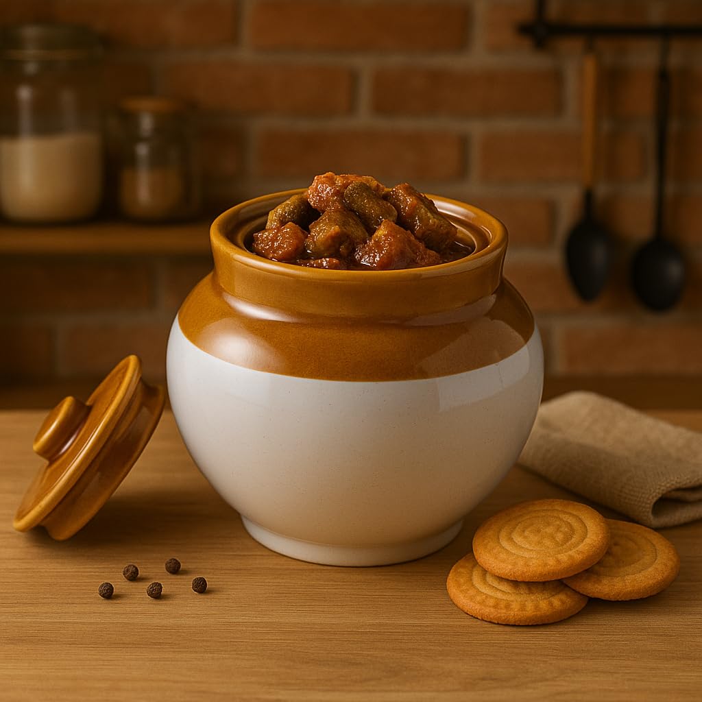 Kunhar Ceramic Jars (1200ML) – Handcrafted Multipurpose Barni with Lid for Pickle, Chutney, Spices, Salt, Sugar – Kitchen Storage Containers, White Espresso - Image 2